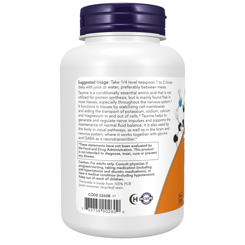 NOW Foods Supplements, Taurine Pure Powder, Nervous System Health*, Amino Acid, 8-Ounce