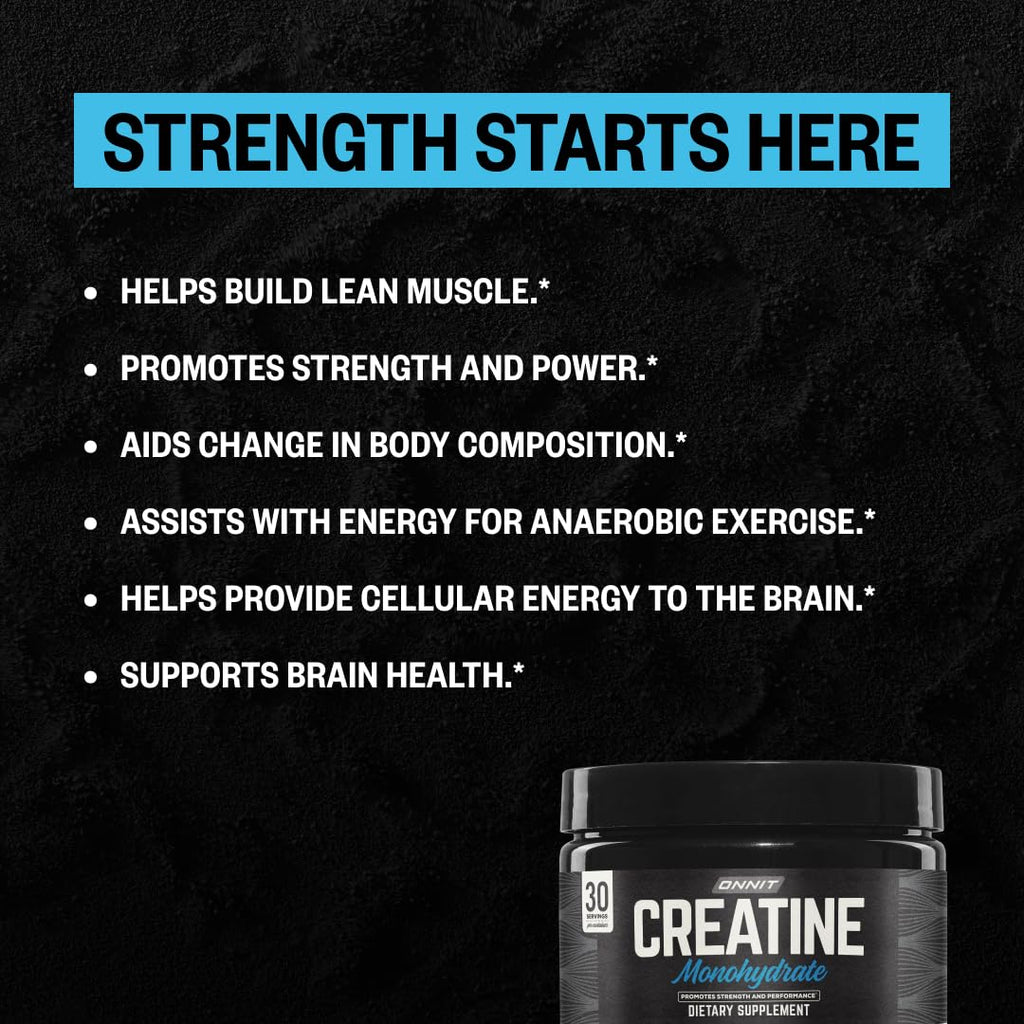 ONNIT Creatine Monohydrate Powder, IGEN™ Non-GMO Tested – 5g Premium Creatine for Muscle Strength, Power & Lean Mass, Supports Brain Health & Cellular Energy, Unflavored, 30 Servings, 5.29 oz 2-Pack