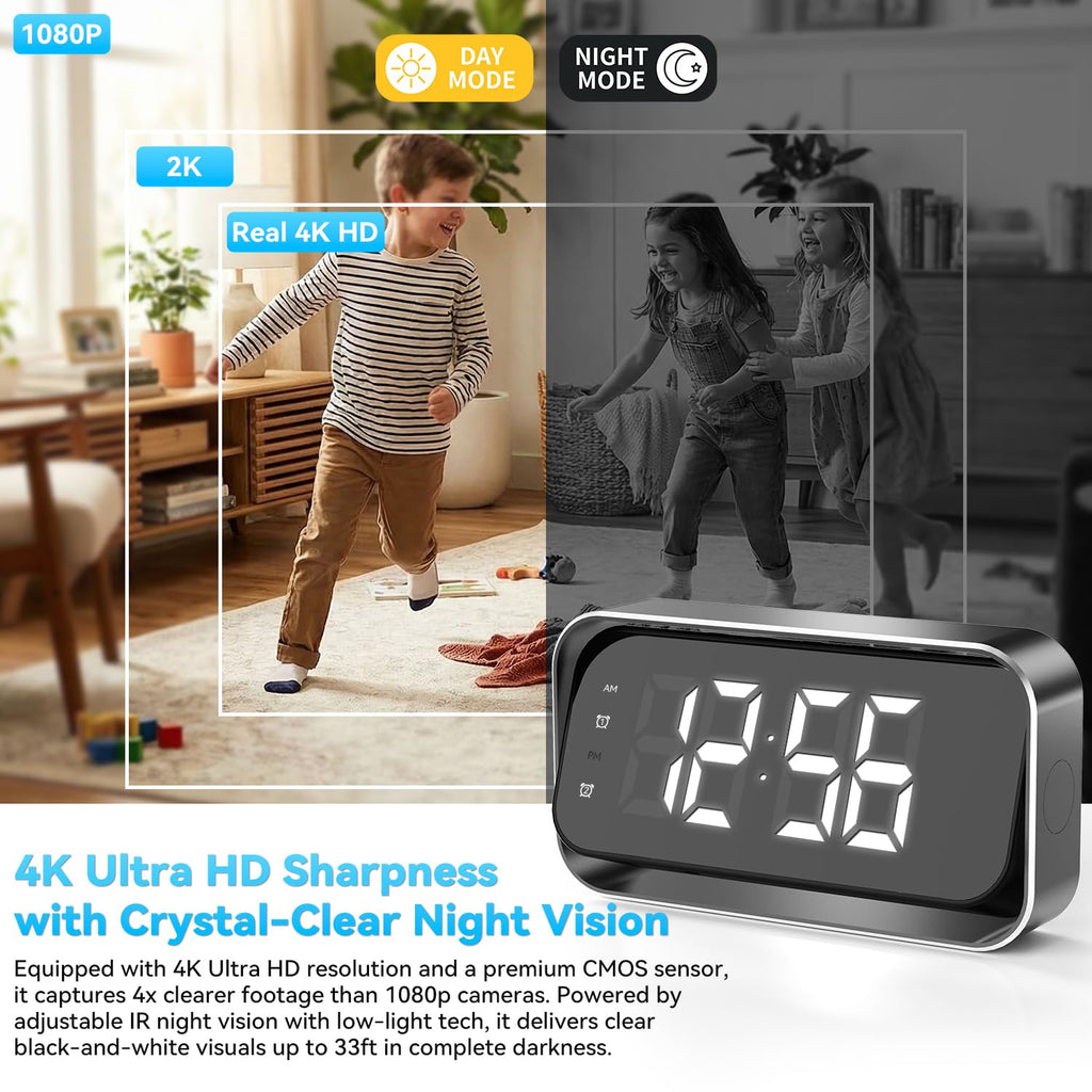 4K Full HD WiFi Security Mini Camera in Alarm Clock, Support 2.4G and 5G