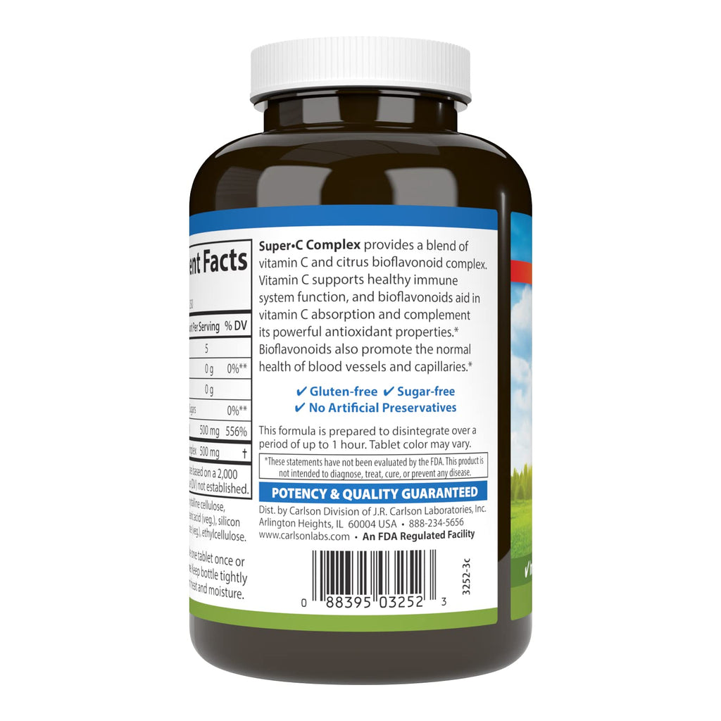 Carlson Super-C Complex, 500 mg, Vitamin C, 250 Vegetarian Tablets