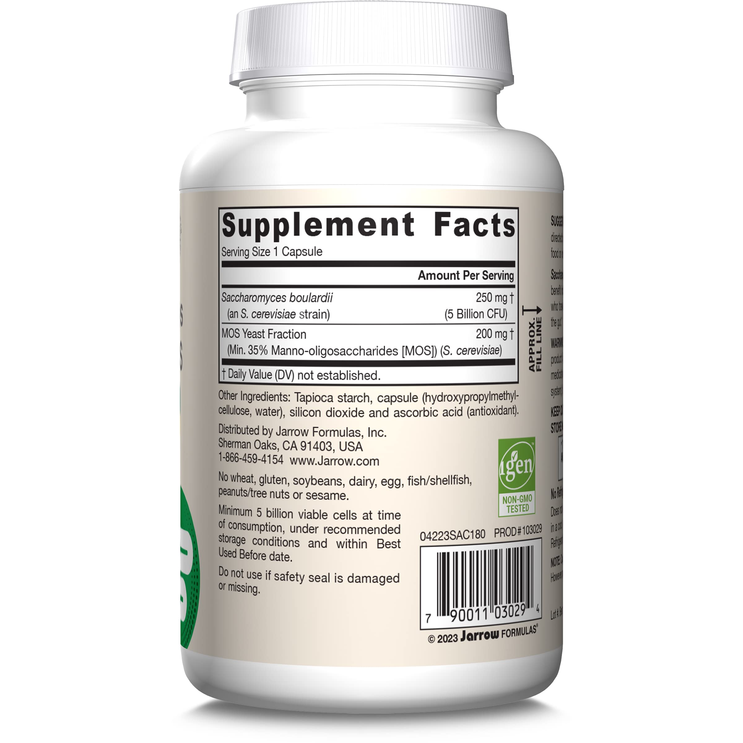 Jarrow Formulas Saccharomyces Boulardii Probiotics + MOS 5 Billion CFU Probiotic Yeast for Intestinal Health Support Gut Health Supplements for Women & Men 180 Veggie Caps, 180 Day Supply,Pack of 12