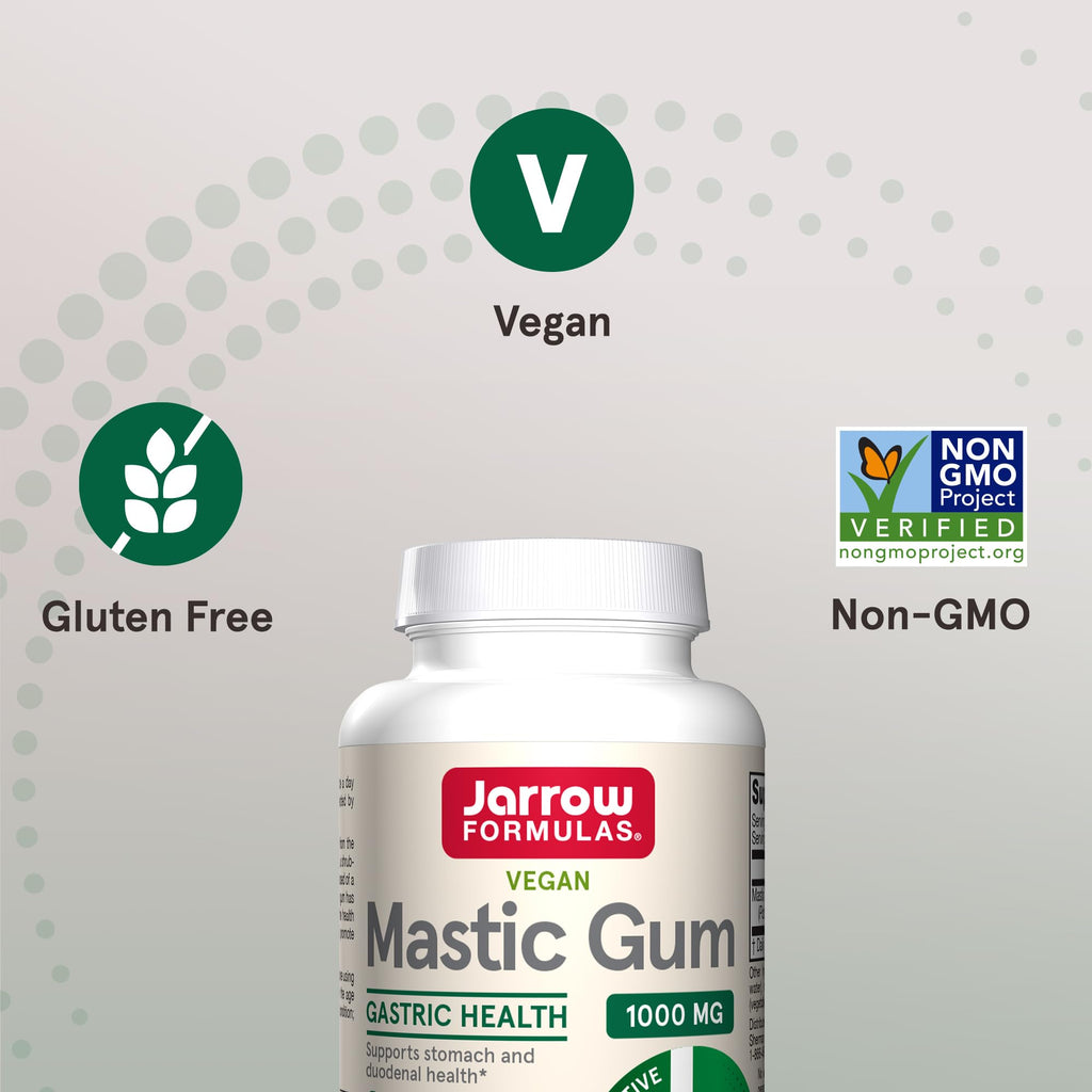 Jarrow Formulas Mastic Gum 1000 mg - 60 Veggie Caps - Mastic Gum Capsules Supporting Stomach and Duodenal Health - 30 Servings