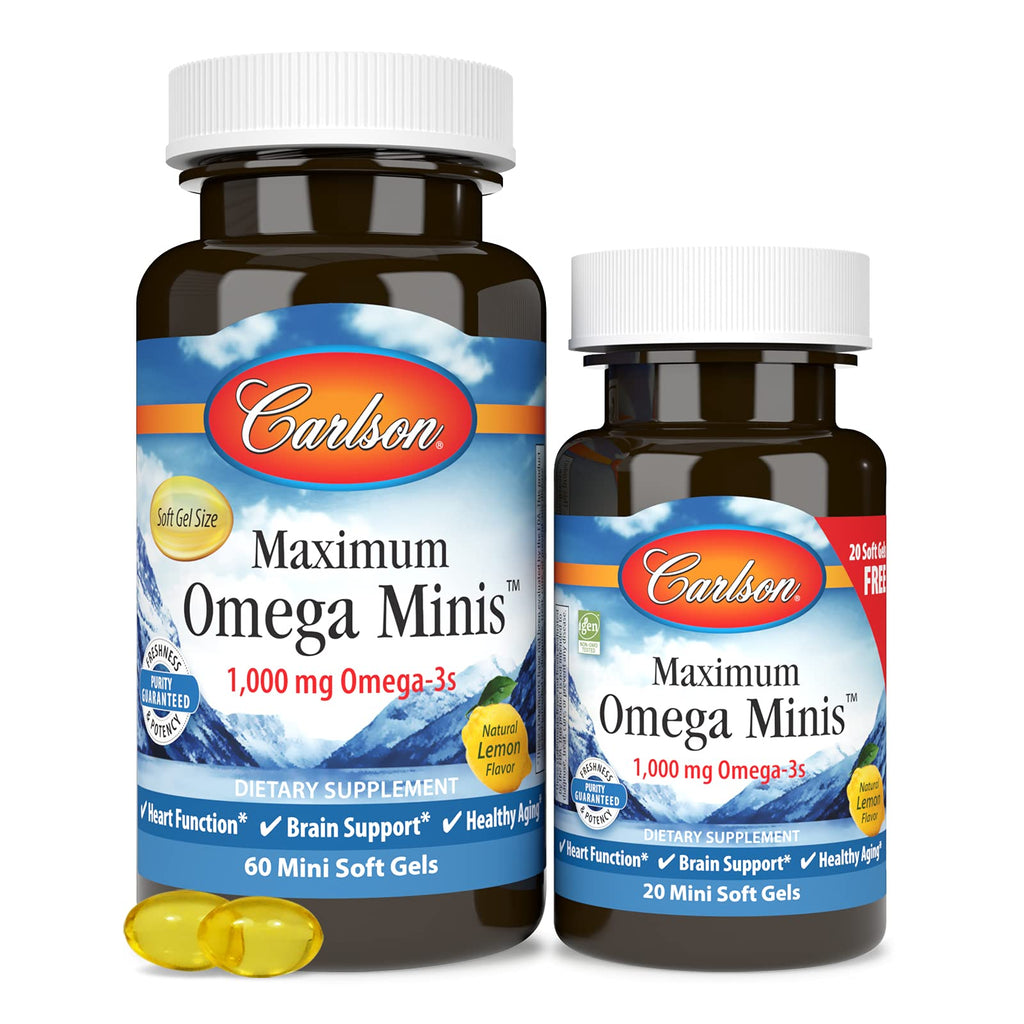 Carlson Maximum Omega Minis, 1000 mg, Omega-3s, 60 + 20 Mini Softgels