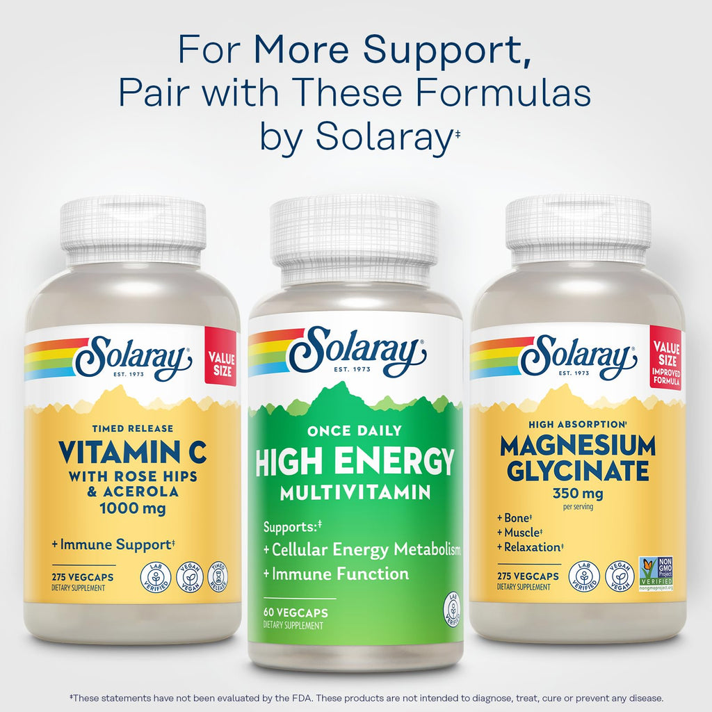 SOLARAY Once Daily High Energy Multivitamin for Women and Men – with Vitamin C, Vitamin D and Whole Food & Herb Base - Cellular Energy Metabolism & Immune Function Support – 60 Servings, 60 VegCap