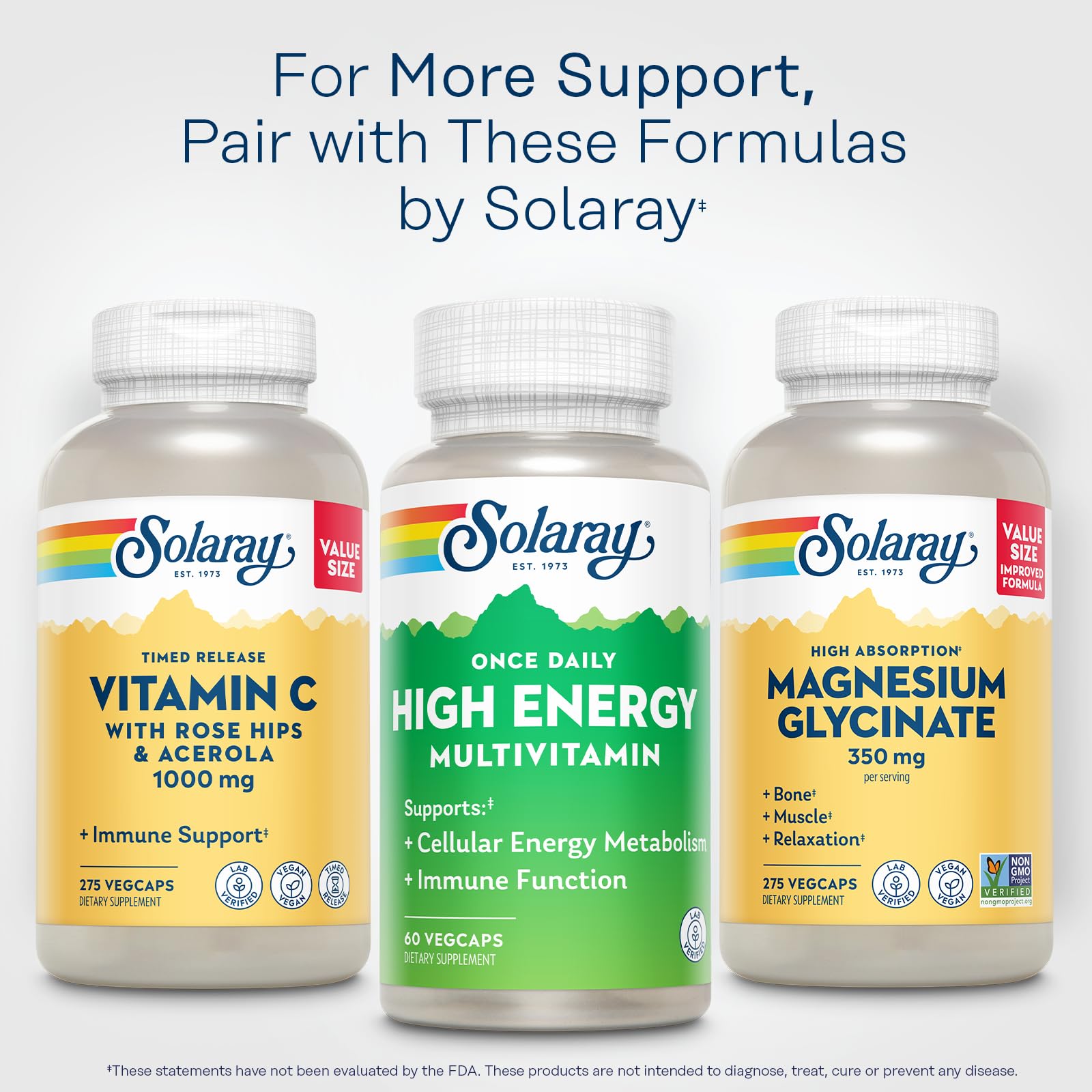 SOLARAY Once Daily High Energy Multivitamin for Women and Men – with Vitamin C, Vitamin D and Whole Food & Herb Base - Cellular Energy Metabolism & Immune Function Support – 60 Servings, 60 VegCap
