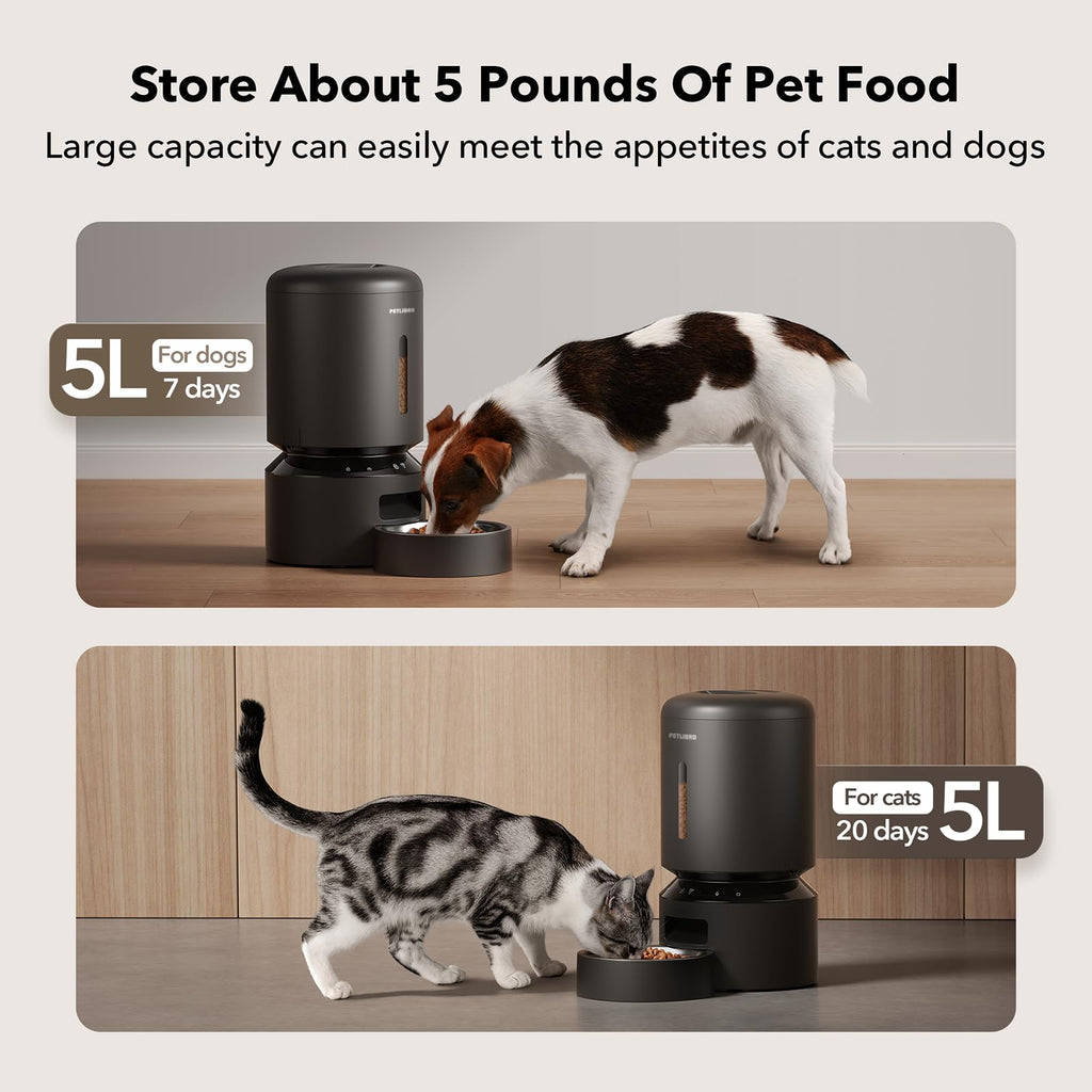 PETLIBRO Automatic Cat Feeder, 5G WiFi Automatic Dog Food Dispenser with Freshness Preservation, 5L Timed Pet Feeder with Low Food Sensor, Up to 10 Meals Per Day, Granary Black