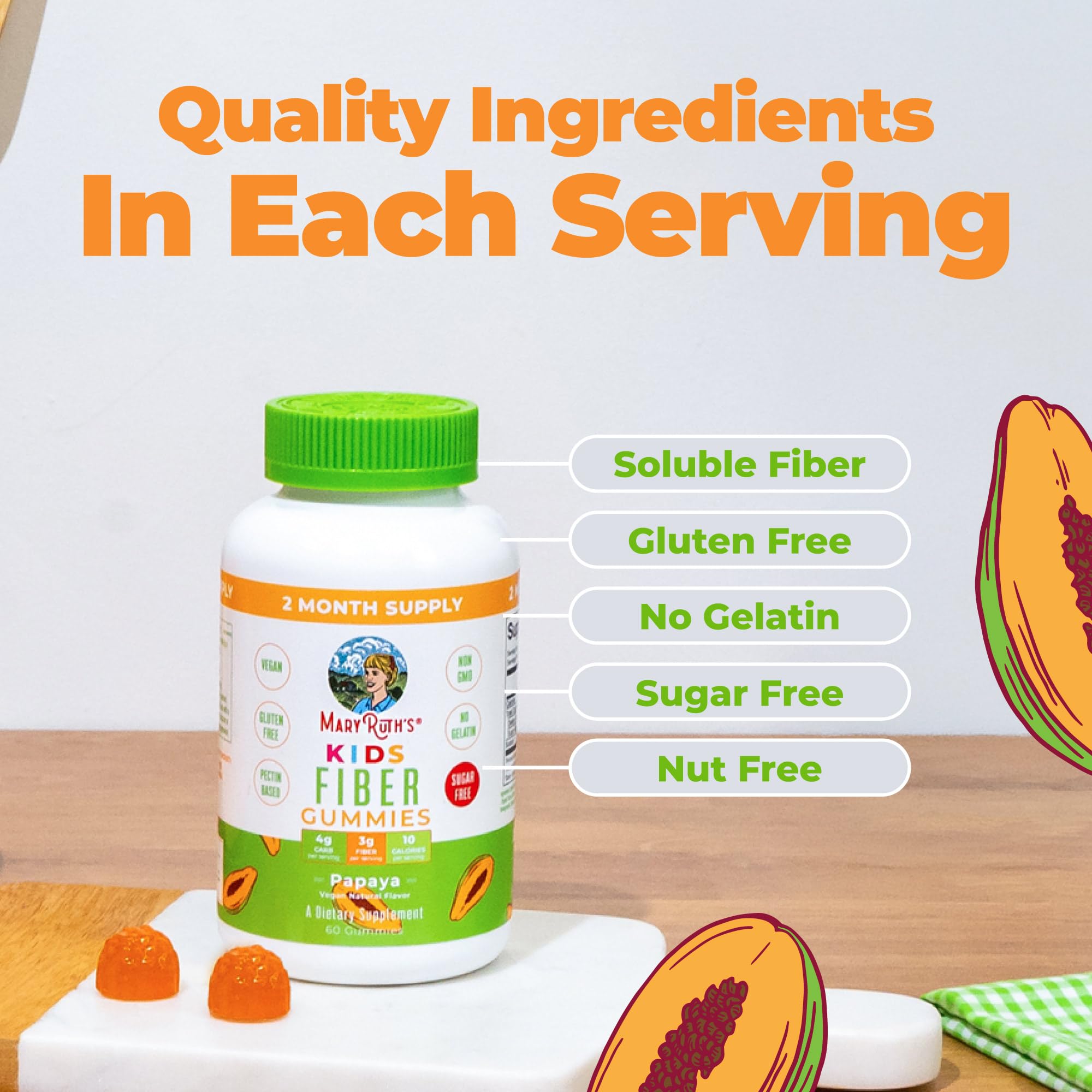 MARYRUTH'S Fiber Gummies for Kids, Sugar Free, 60 Count, 2 Month Supply