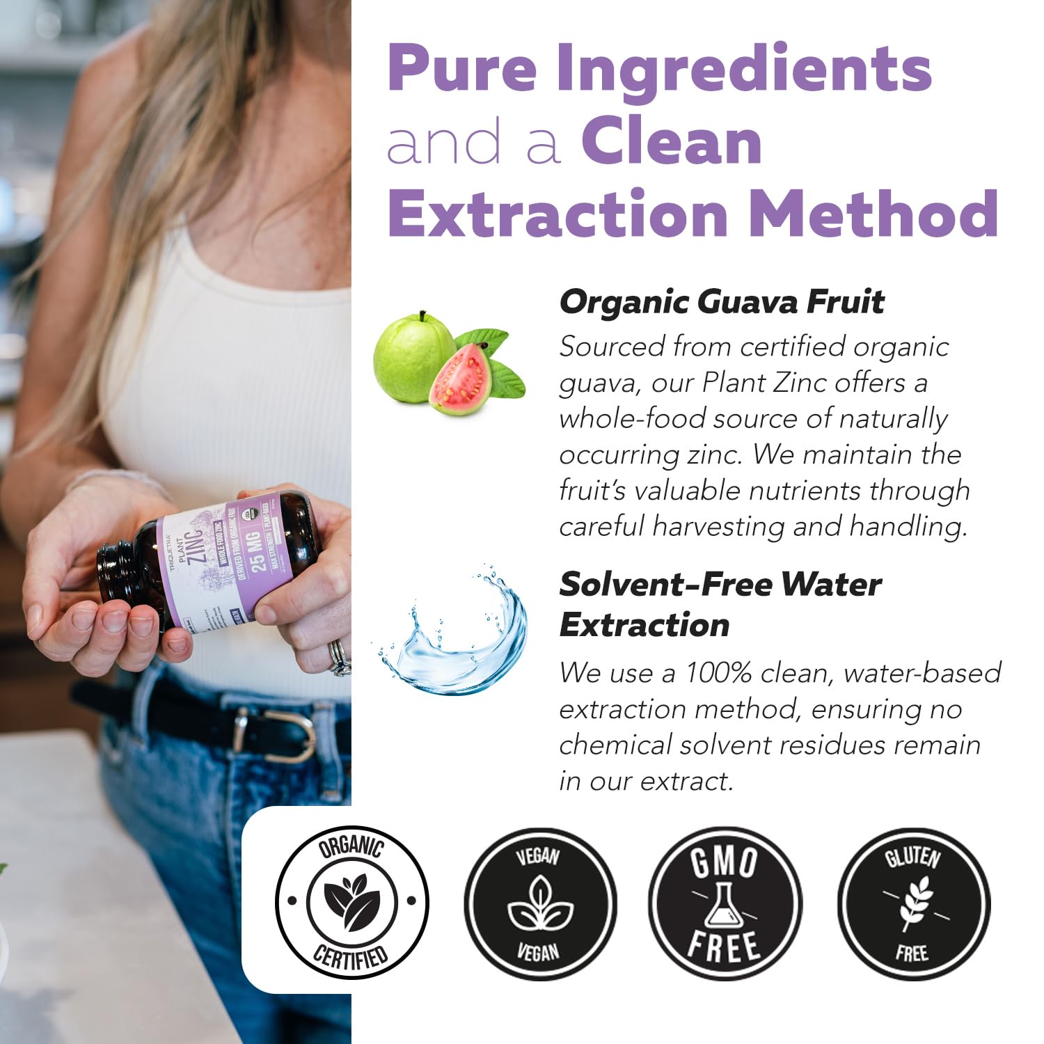 Organic Zinc 25 mg | Whole Food zinc Supplements | Derived from Organic Fruit, Elemental Zinc - Water Extracted, Vegan, GMO-Free - Essential Mineral, Antioxidant, Immune Support, Skin - 60 Servings
