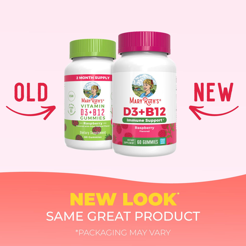 MARYRUTH'S Vitamin D3 + B12 Gummies for Ages 4+, Sugar Free, 60 Servings