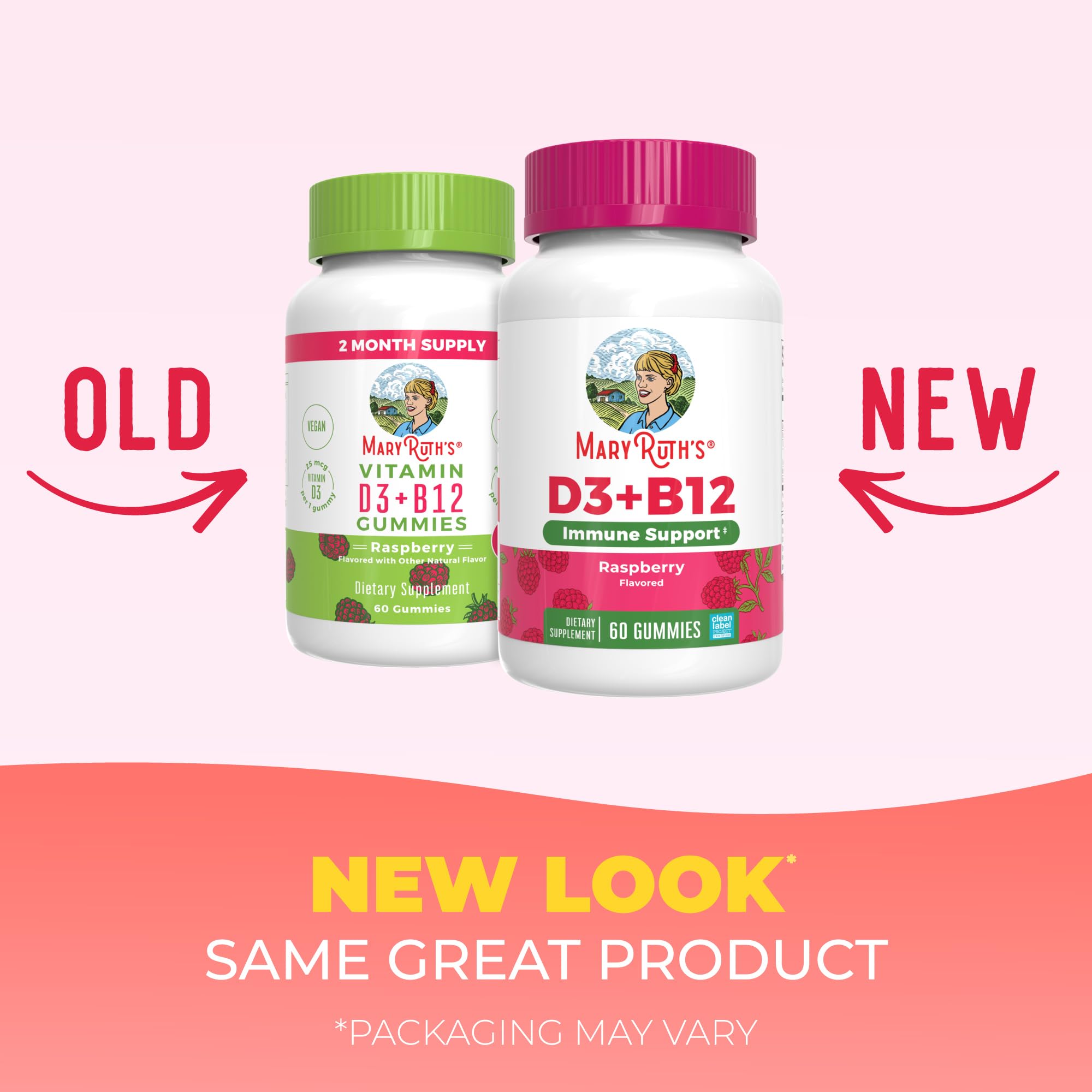 MARYRUTH'S Vitamin D3 + B12 Gummies for Ages 4+, Sugar Free, 60 Servings