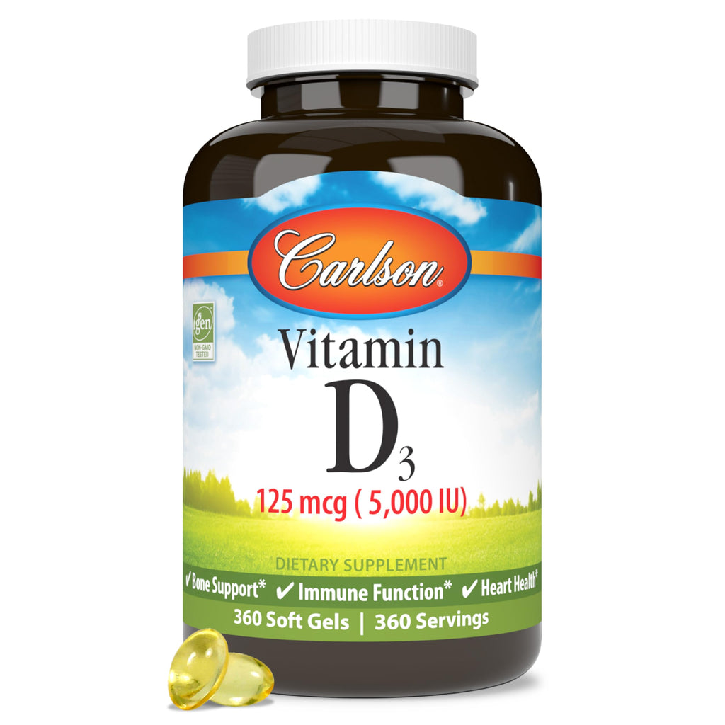 Carlson Vitamin D3 5000 IU (125 mcg), Bone Health, 360 Softgels