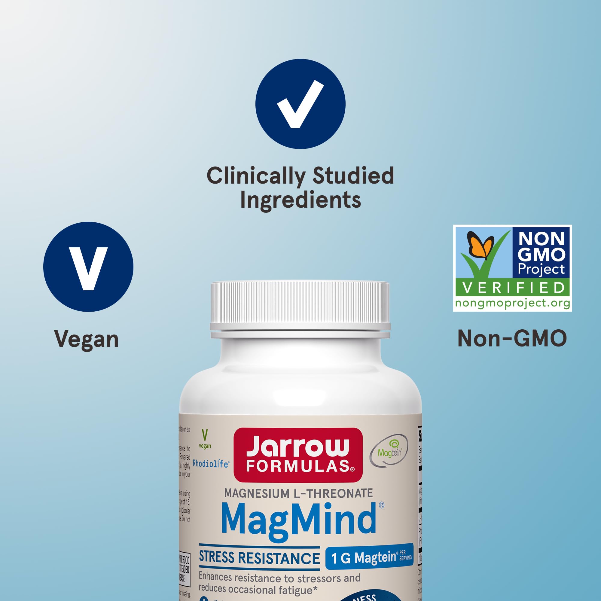 Jarrow Formulas Magnesium L-Threonate, MagMind Stress Resistance with L-Theanine and Rhodiolife, High Absorption Magnesium, Stress Relief and Mood Support, 60 Veggie Capsules, Up to a 30 Day Supply