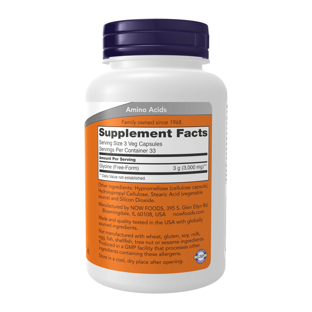 NOW Foods Supplements, Glycine 1,000 mg Free-Form, 100 Veg Capsules
