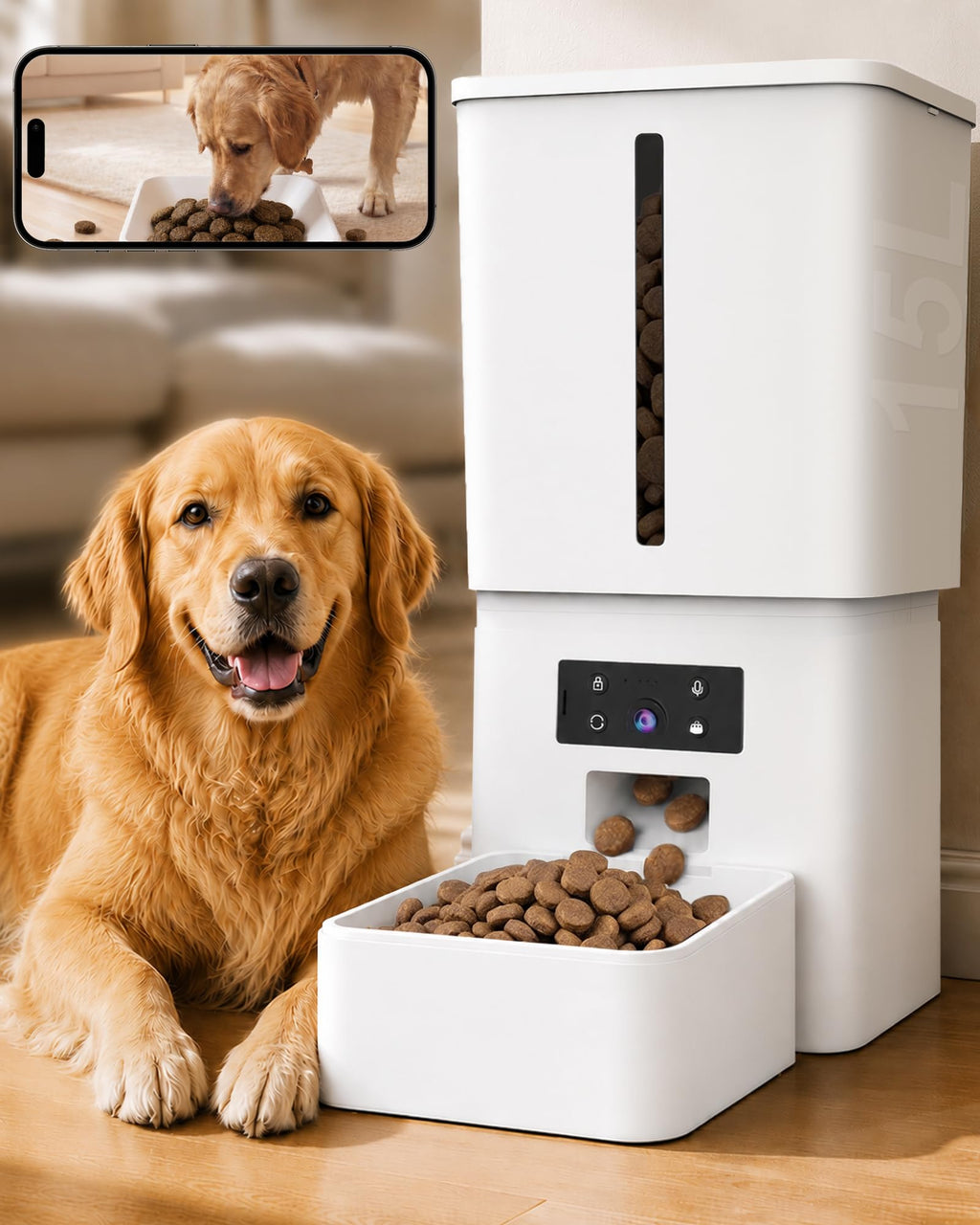 Gwozn Automatic Dog Feeder Large Breed, 15L/63 Cups Auto Dog Food Dispenser