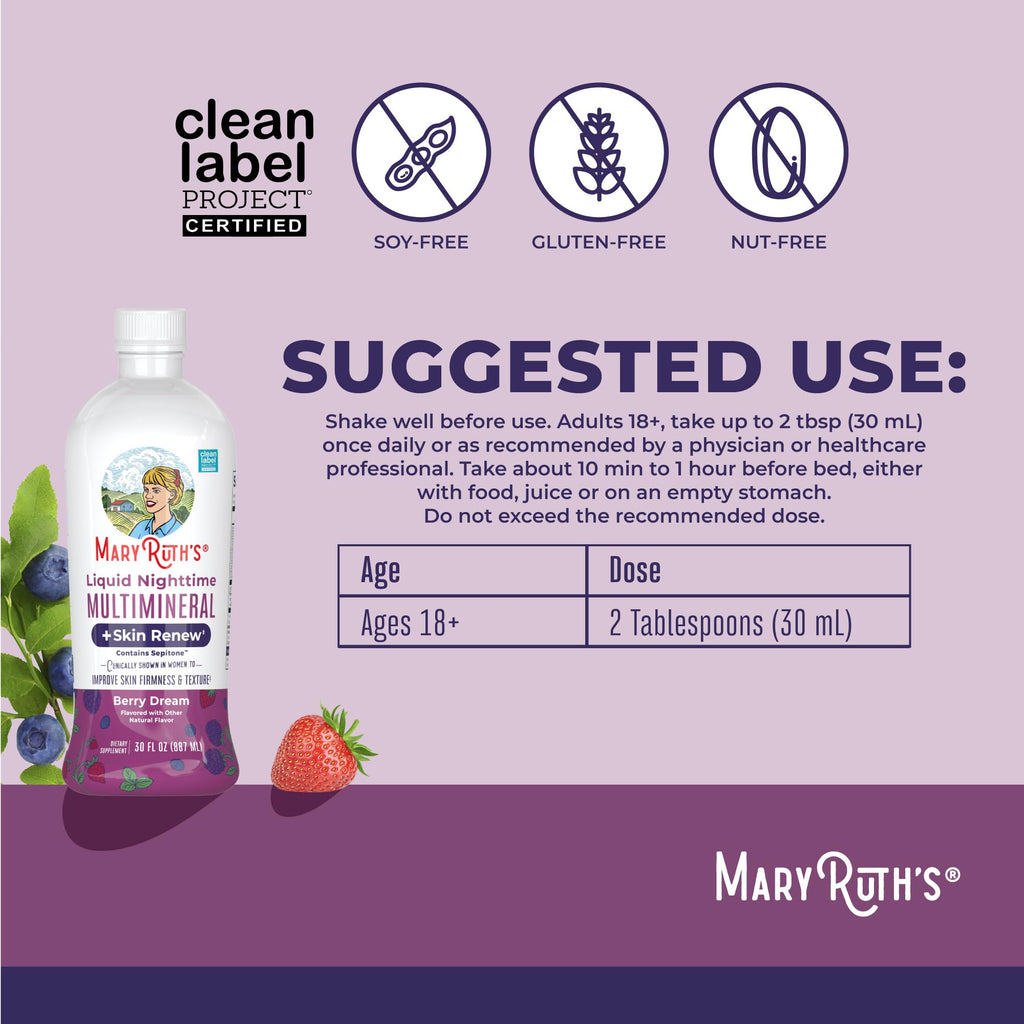 MaryRuth's Liquid Nighttime Liquid Multimineral + Skin Renew, 30 Servings