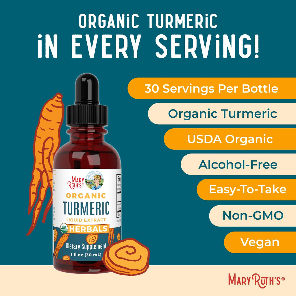 MARYRUTH'S Organic Turmeric Root Liquid Extract, Sugar Free, 1 Fl Oz