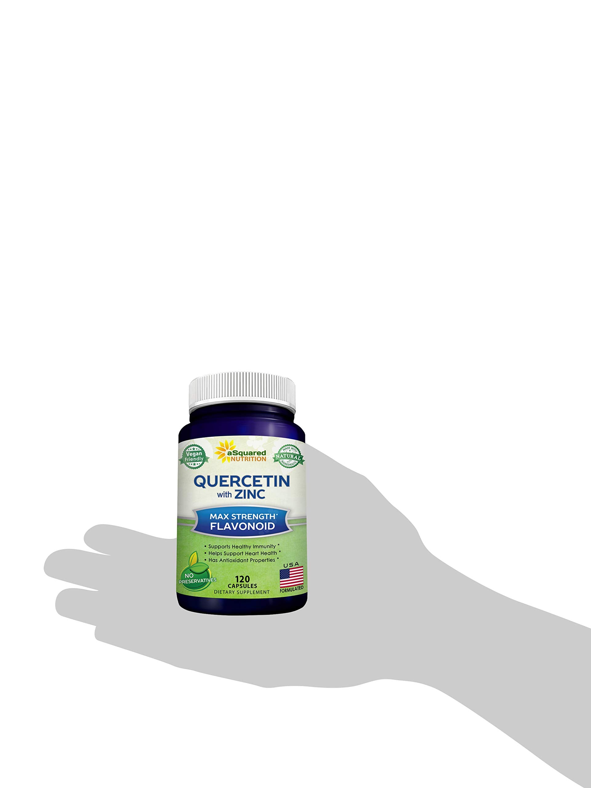 aSquared Nutrition Quercetin 1000mg with Zinc Supplement - 120 Capsules - Quercetin Dihydrate with Black Elderberry & Zinc - Max Strength Powder Complex Pills to Help Improve Immune Response