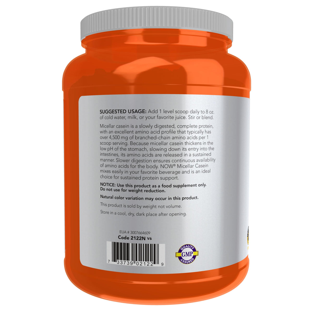 NOW Sports, Casein Protein 19 g, Micellar Casein, Unflavored Powder, 1.8 lb