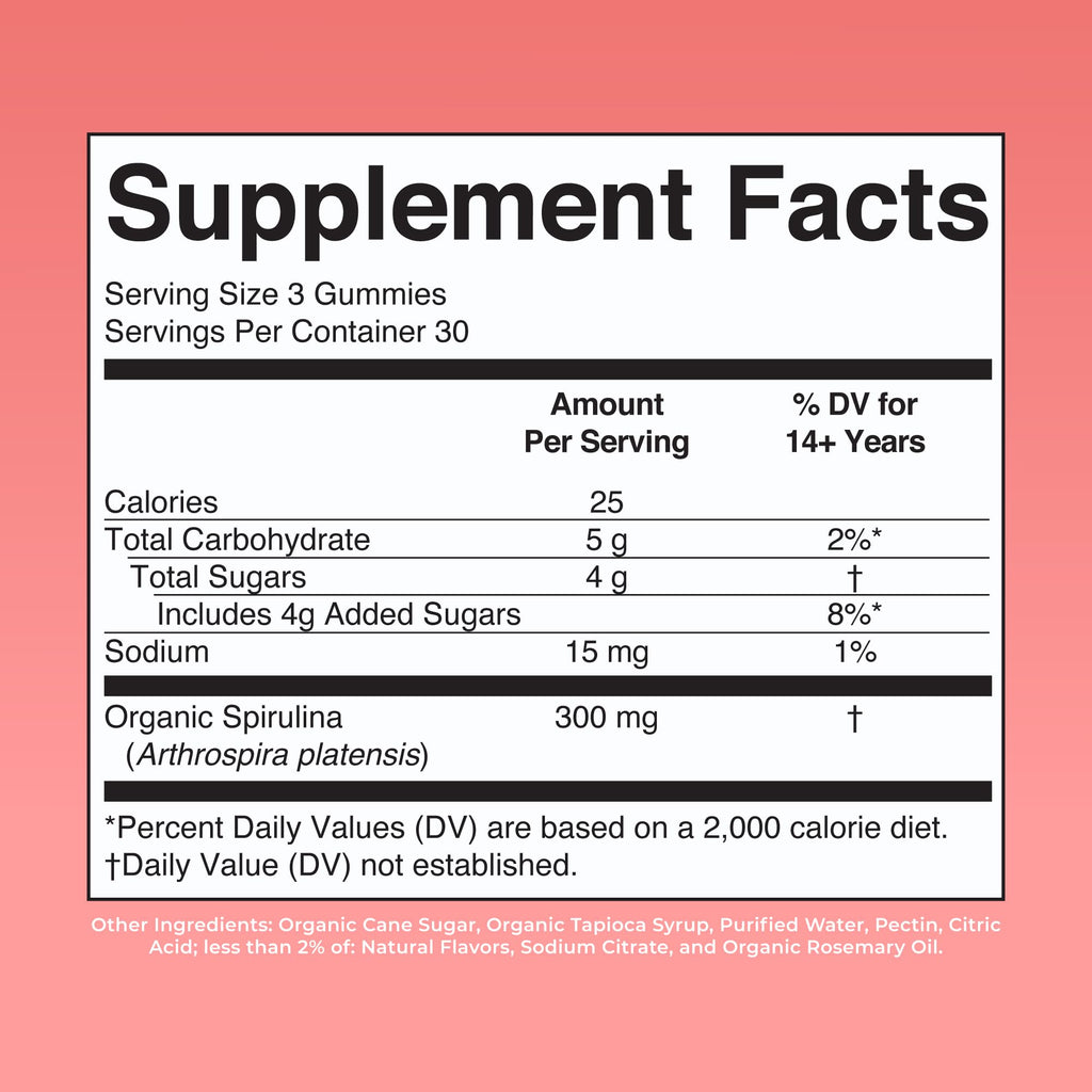 MARYRUTH'S Spirulina Gummies Made with Organic Spirulina, 90 Count, Vegan