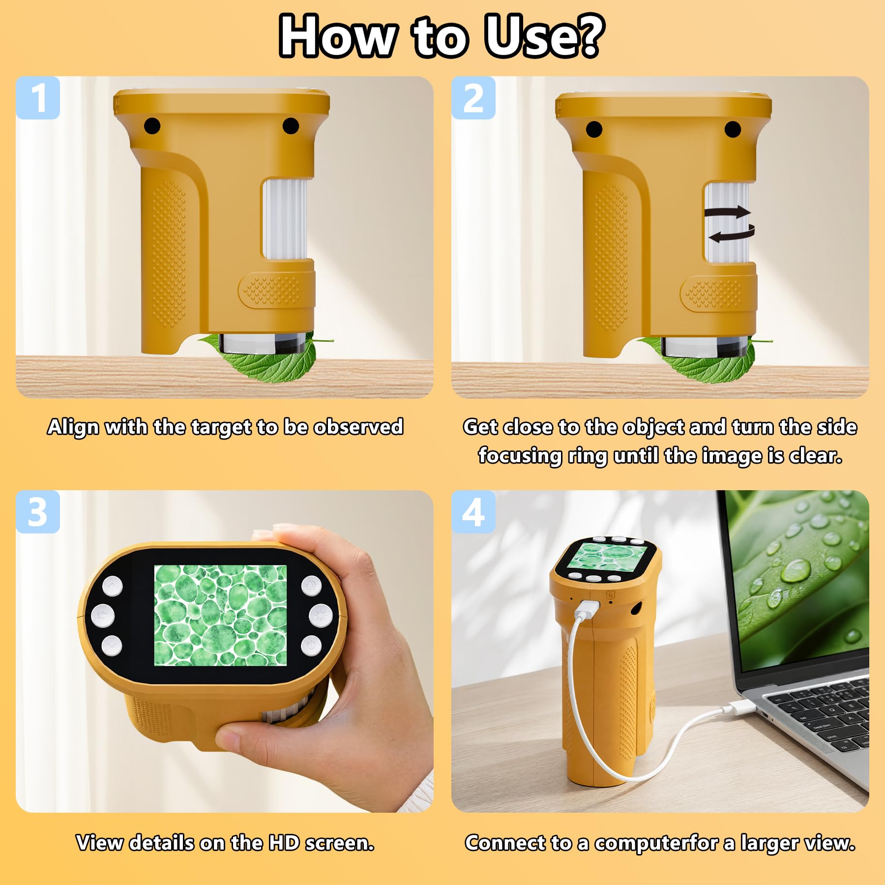 Kids Digital Microscope, 1000X Handheld Pocket Microscope STEM Science Toy