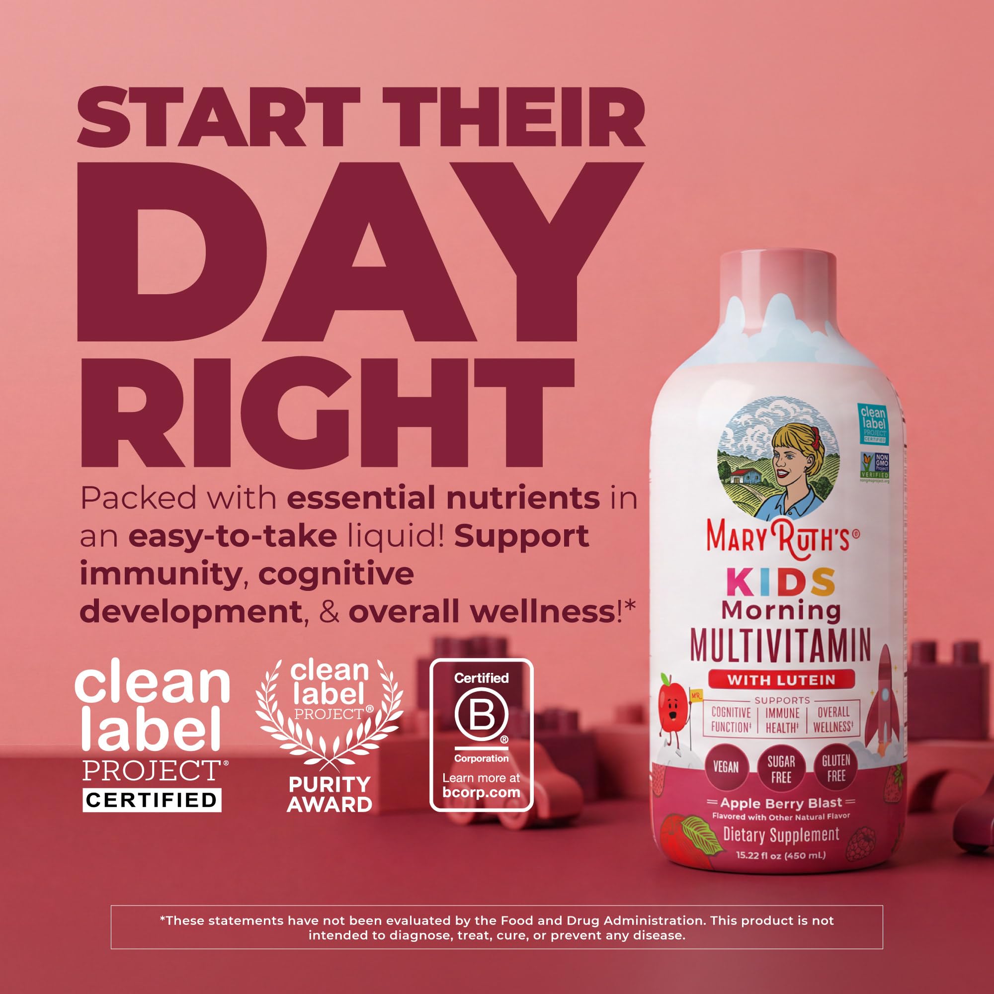 MARYRUTH'S Kids Liquid Morning Multivitamin for Kids, Sugar Free, 15.22oz