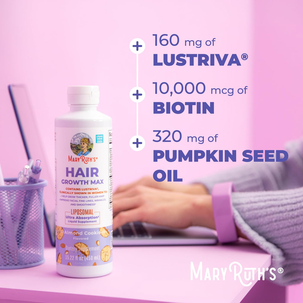 MaryRuth's Hair Growth Max Liposomal 10000mcg Biotin, Thicker Hair, 15.22oz