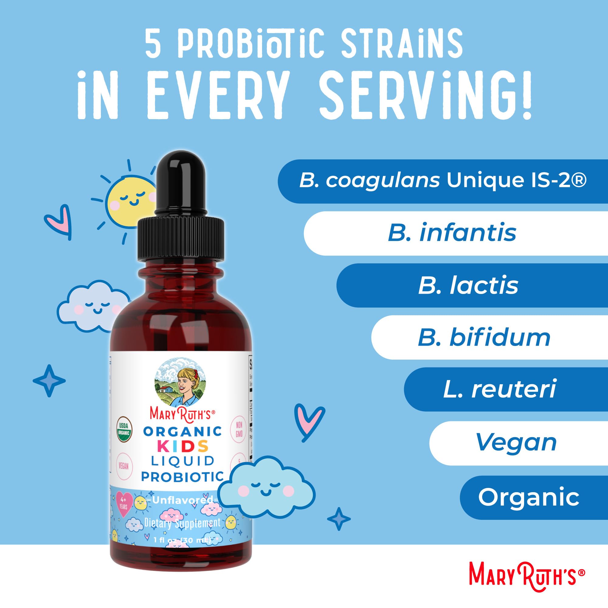 MARYRUTH'S USDA Organic Kids Liquid Probiotic, Unflavored, 1 oz