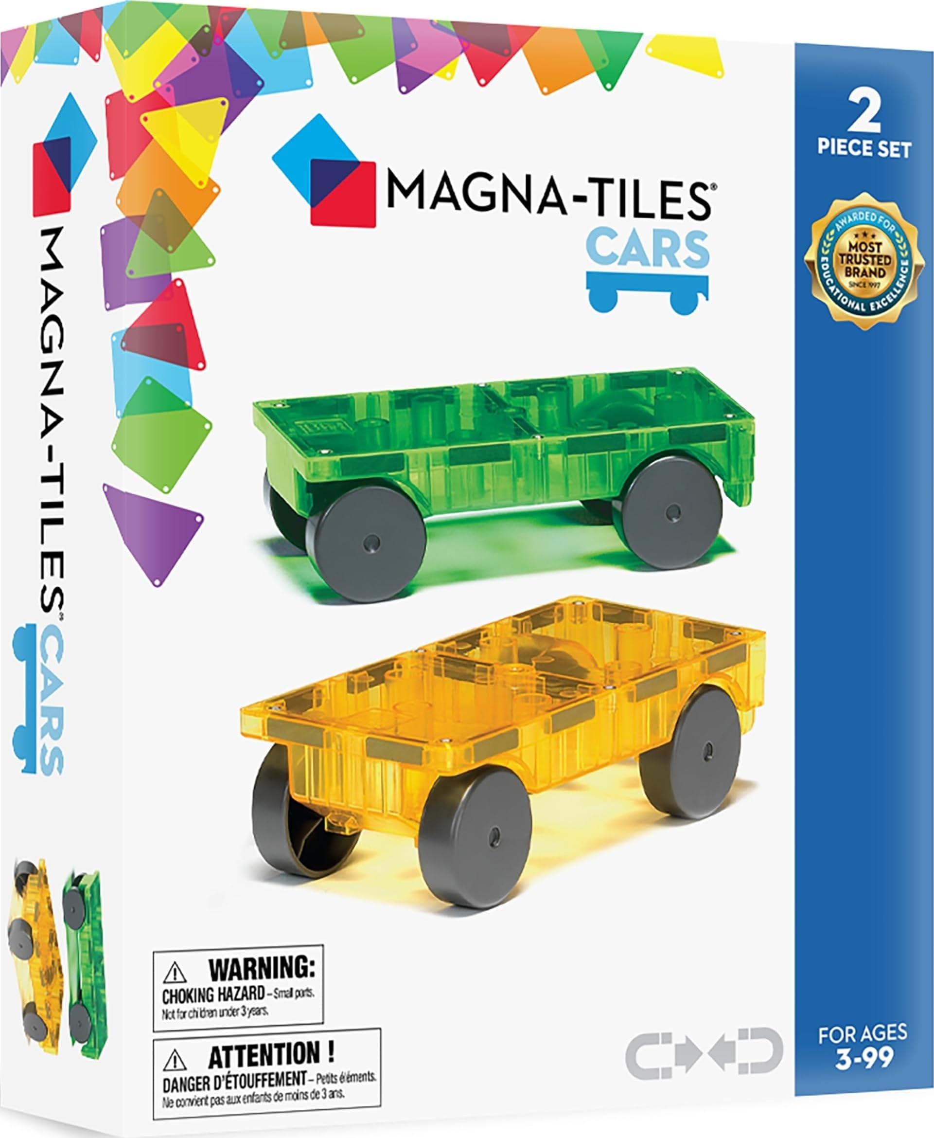MAGNA-TILES Cars – Green & Yellow 2-Piece Magnetic Construction Set, The Original Magnetic Building Brand