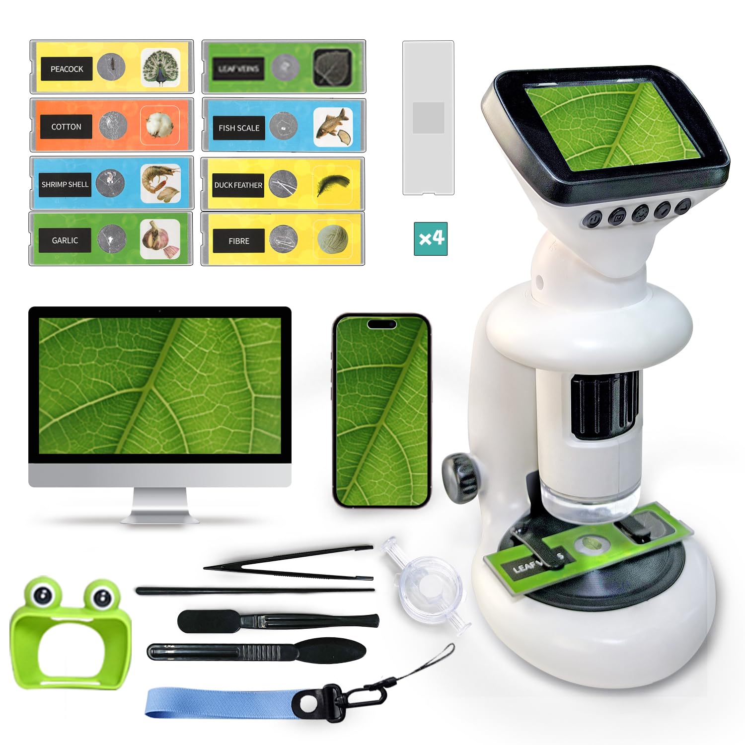 GEMUFO Microscope for Kids with 12 Slides, 200X-1000X,2.4" Screen Digital Handheld Kids Microscope Kit, Portable Pocket Removable Miniscope Science Toys Gifts for for 3 4 5 6 7 8 9 10 11 12 Year Old