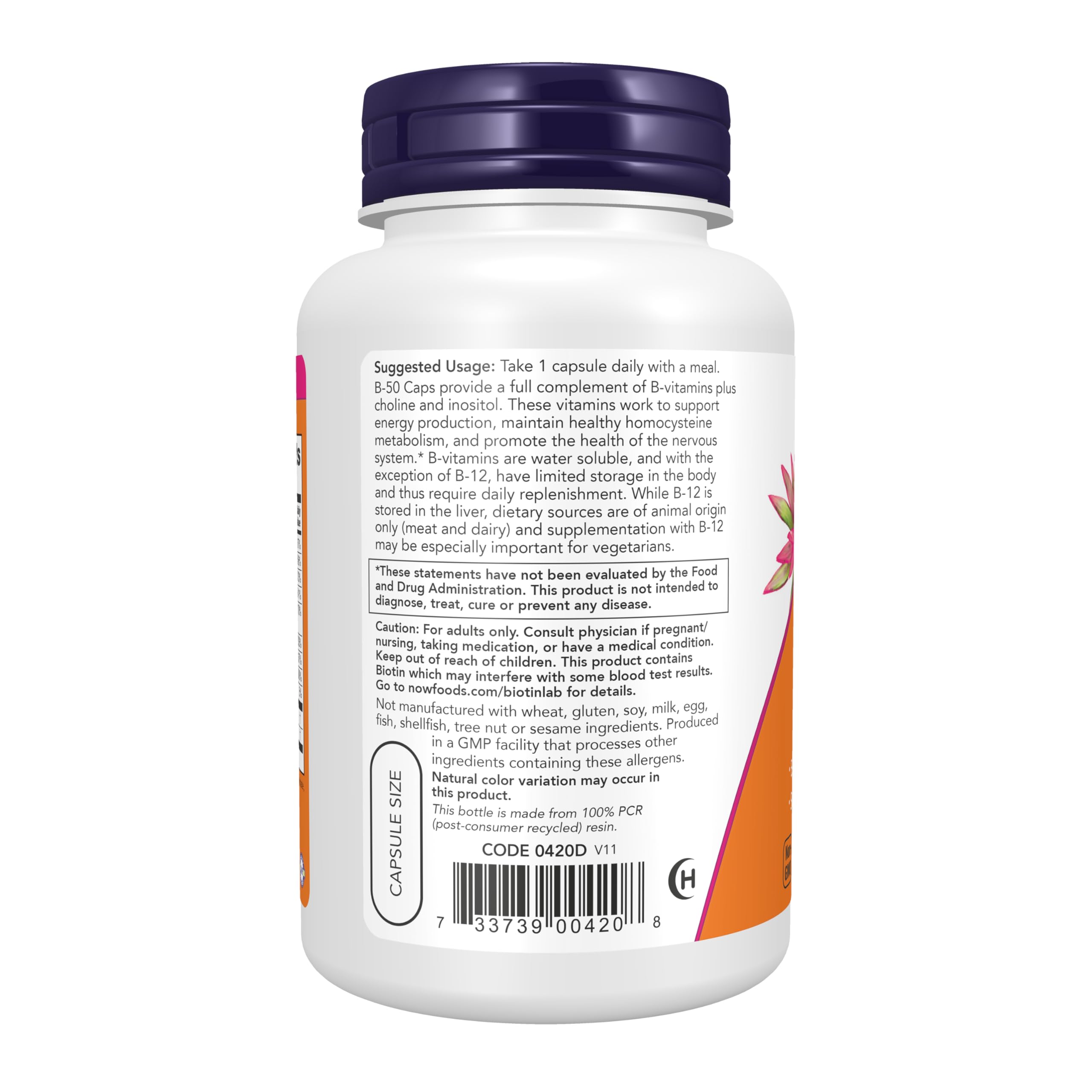 NOW Foods Supplements, Vitamin B-50 mg, Energy Production*, Nervous System Health*, 100 Veg Capsules