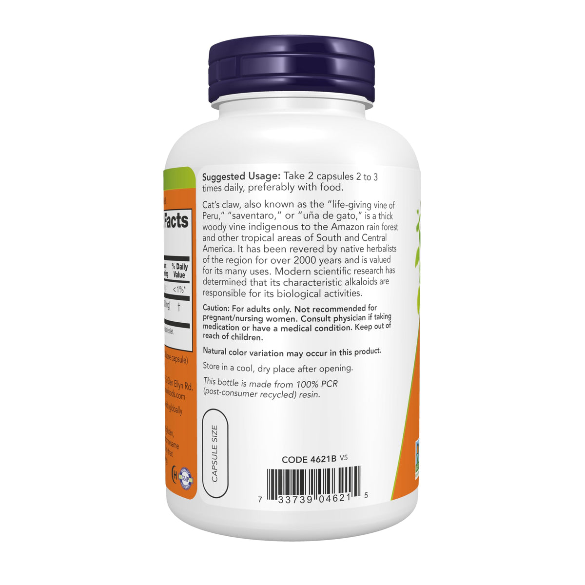NOW Supplements, Cat's Claw 500 mg, Non-GMO Project Verified, Herbal Supplement, 250 Count (Pack of 1)