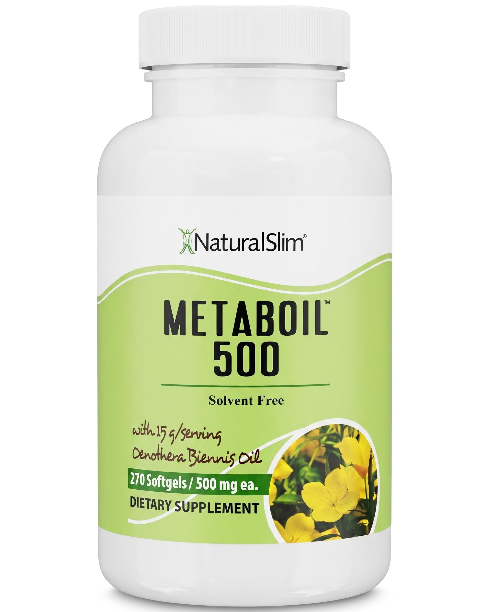 NaturalSlim Evening Primrose Oil for Women 1500mg from Cold Pressed Oil - Metaboil 500 GLA Supplement Gamma Linolenic Acid for Women’s Health, Metabolism, Heart & Skin Health - 270 Softgels - 2 Pack