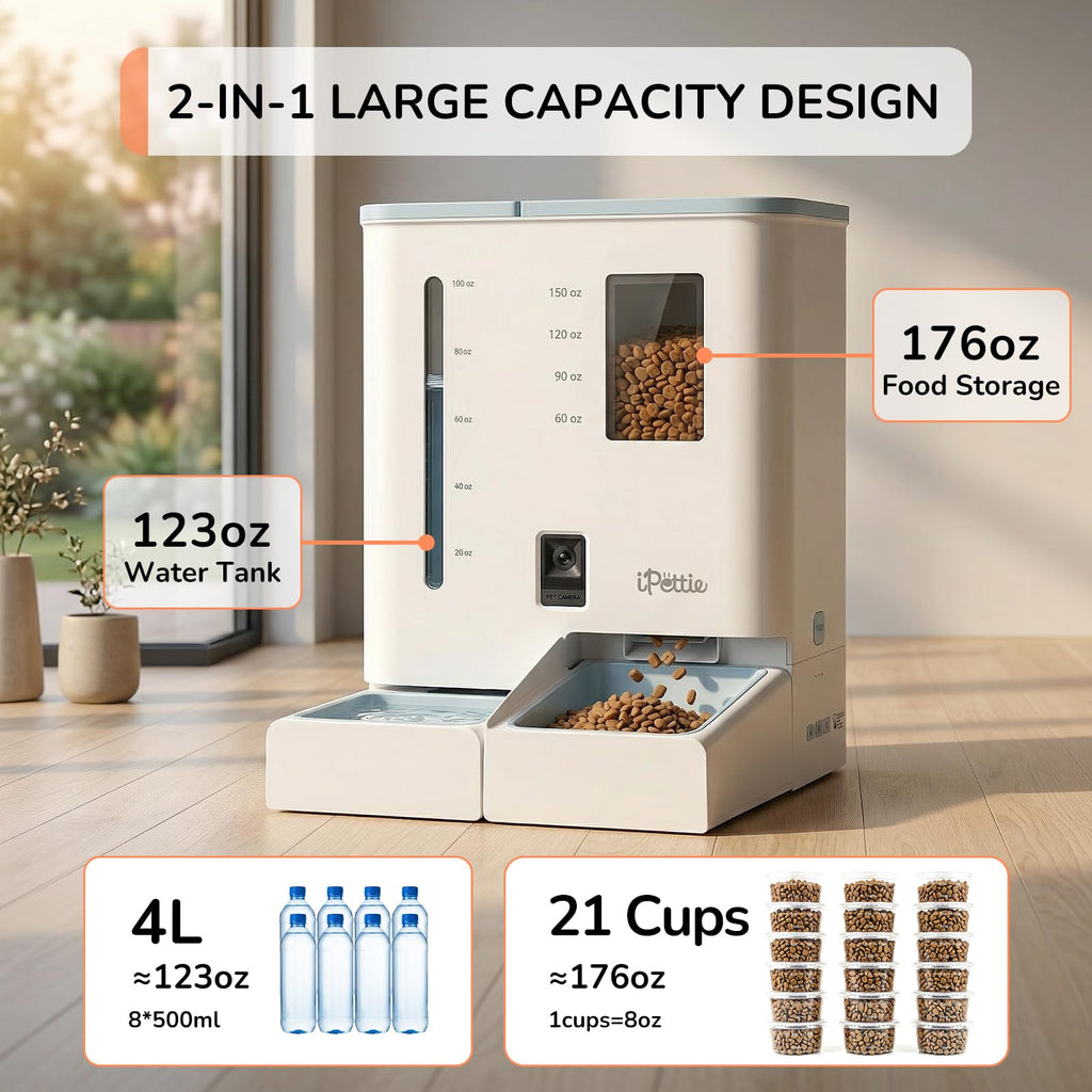 iPettie Camera Automatic Cat Feeder and Water Dispenser, 5G/2.4GHz WiFi