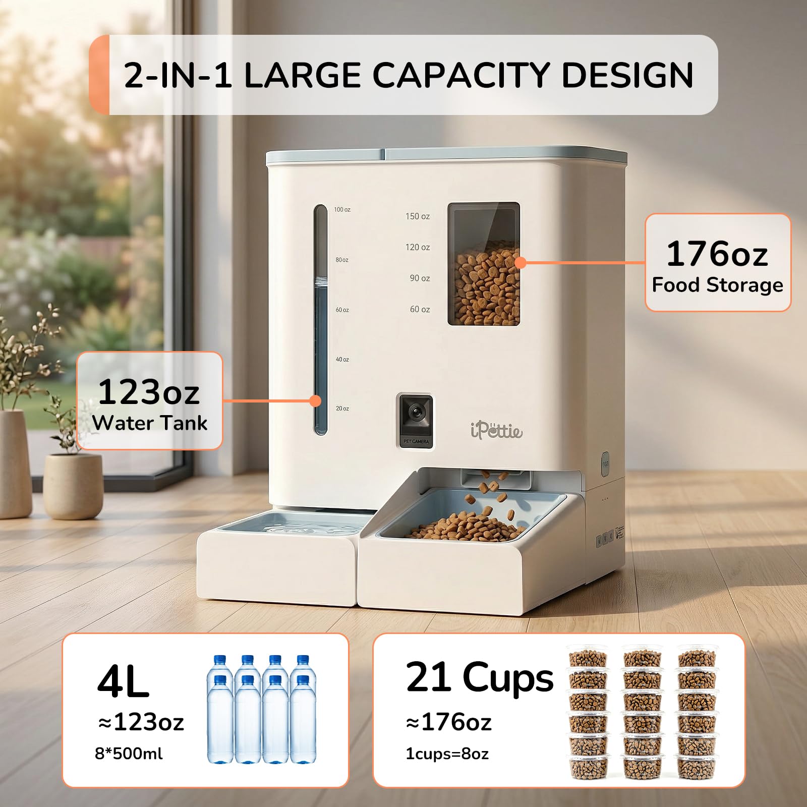 iPettie Camera Automatic Cat Feeder and Water Dispenser, 5G/2.4GHz WiFi
