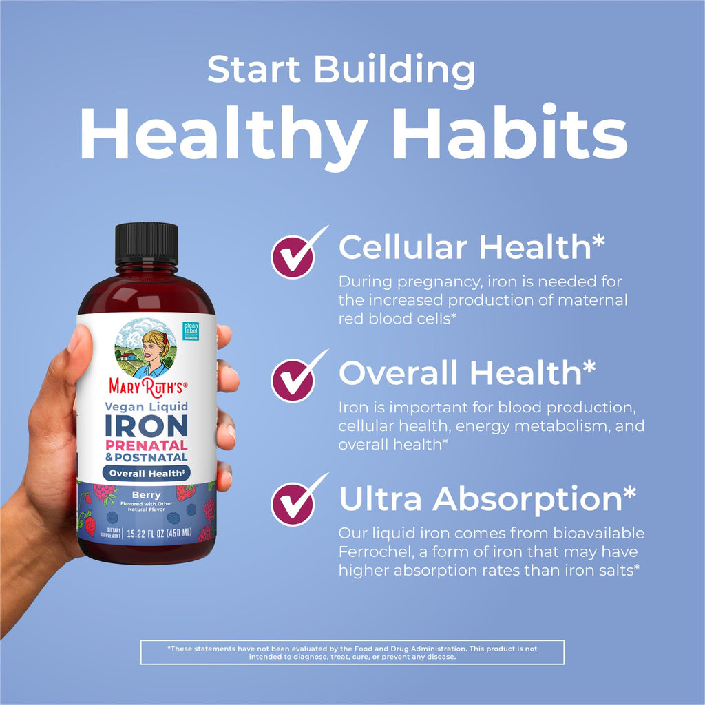 MaryRuth's Prenatal & Postnatal Iron Liquid, Sugar Free, Vegan, 15.22 Fl Oz