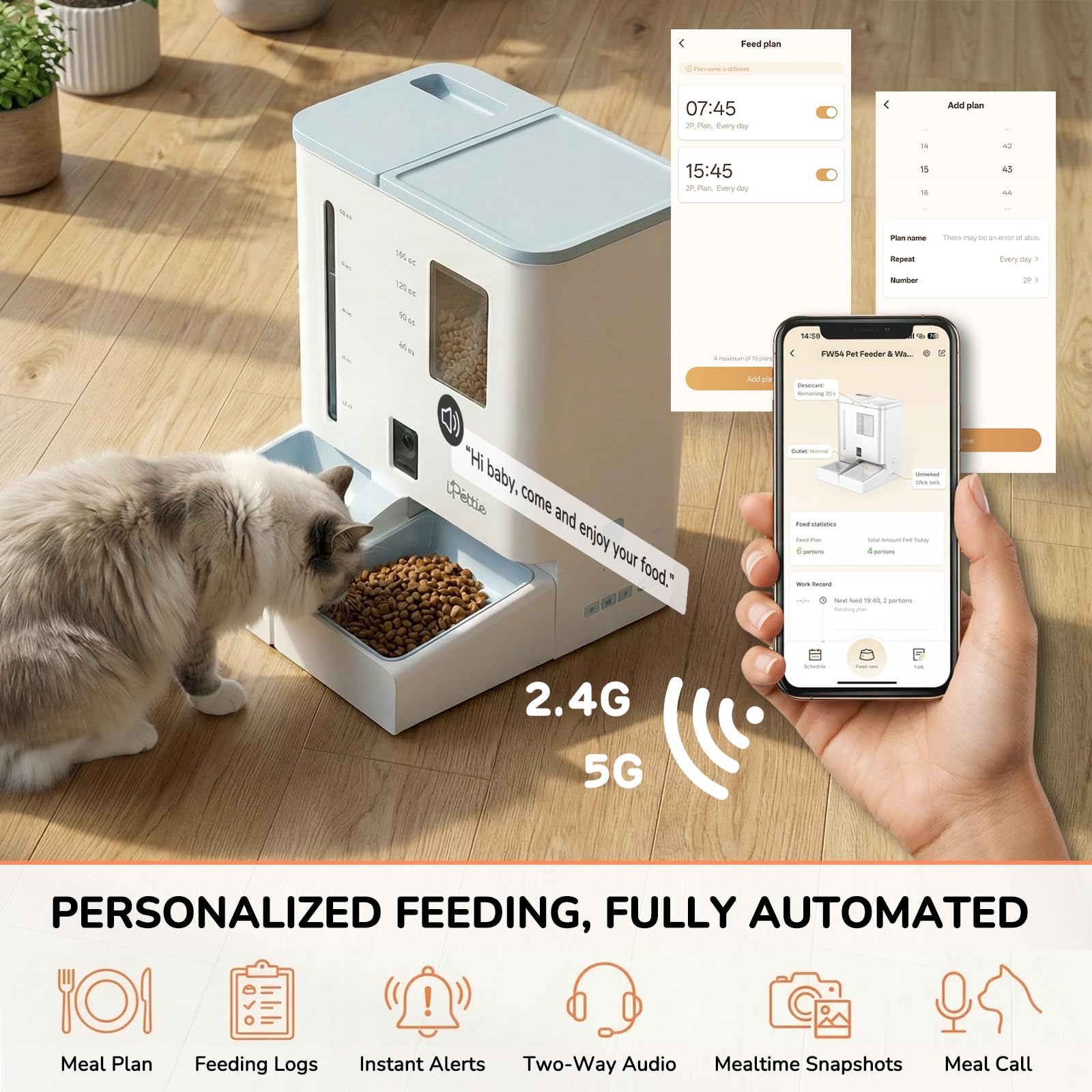 iPettie Camera Automatic Cat Feeder and Water Dispenser, 5G/2.4GHz WiFi