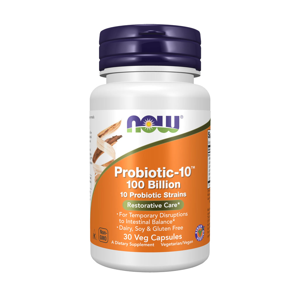 NOW Supplements, Probiotic-10™, 100 Billion, with 10 Strains, 30 Veg Caps