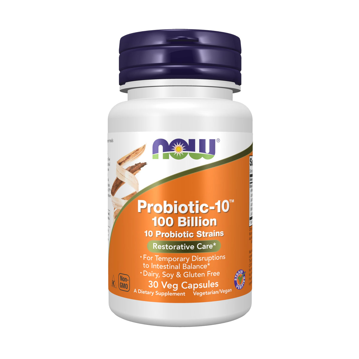 NOW Supplements, Probiotic-10™, 100 Billion, with 10 Strains, 30 Veg Caps