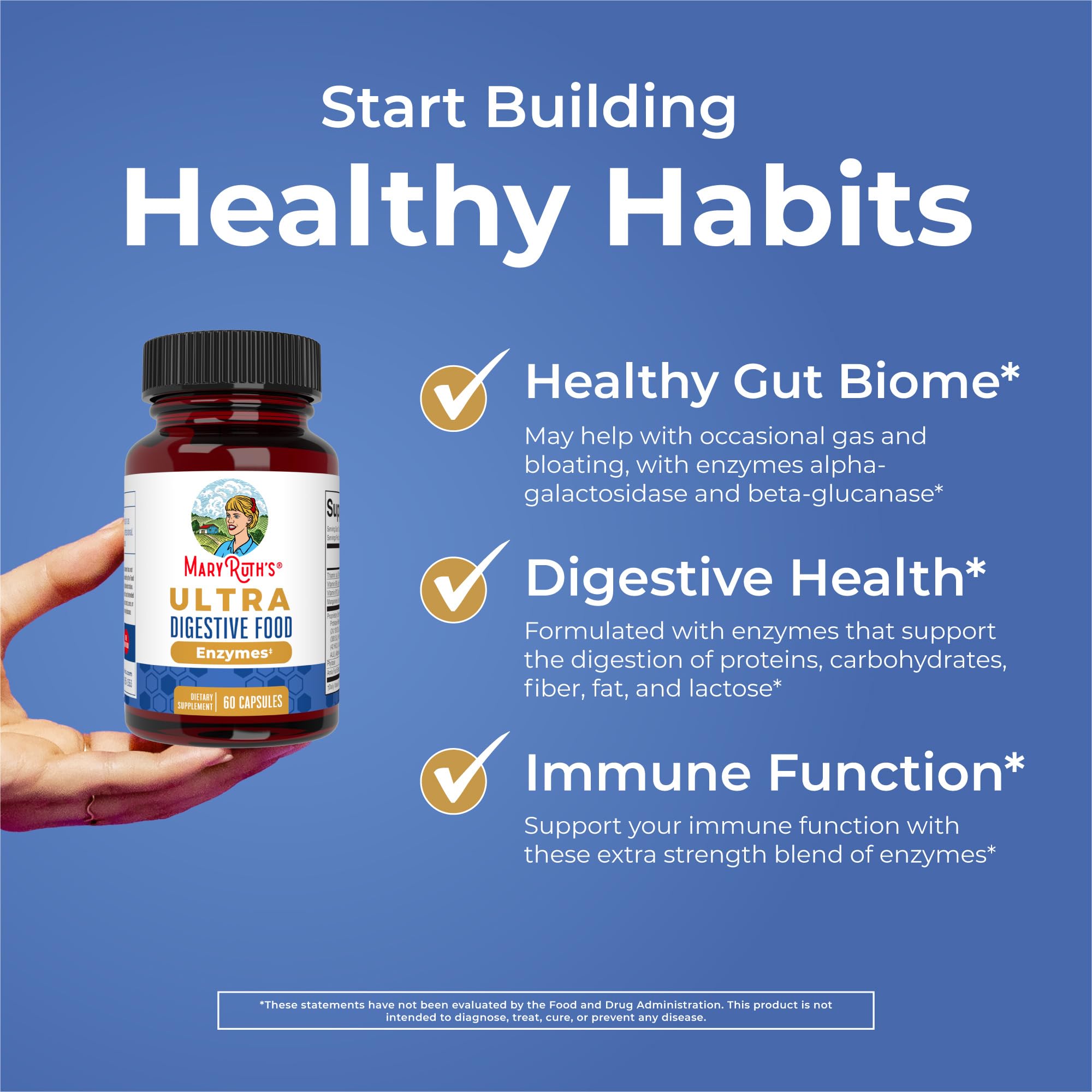 MARYRUTH'S Ultra Digestive Enzymes, Gut Health Supplement, 60 Count, Lipase