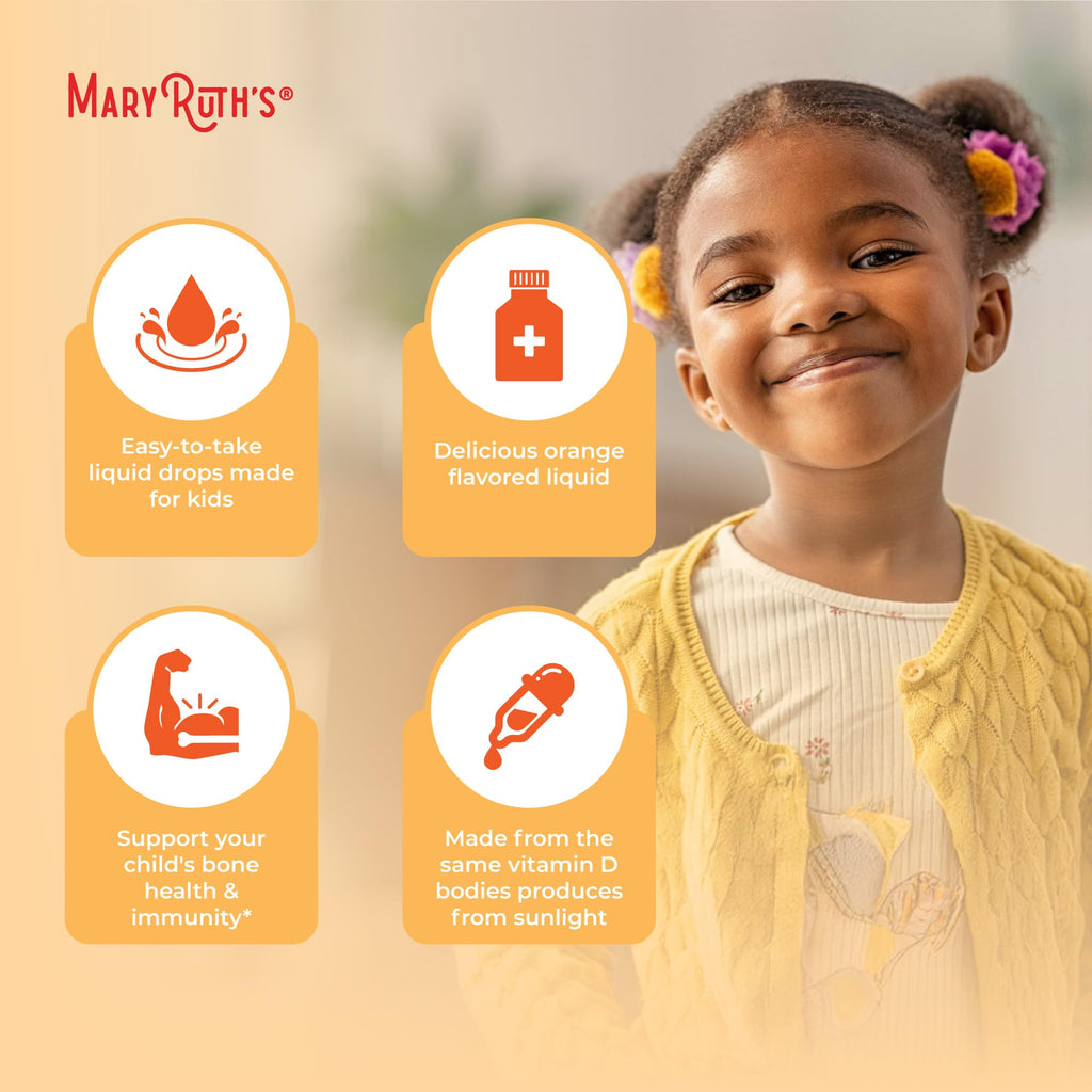 MARYRUTH'S USDA Organic Kids Vitamin D3 Liquid Drops, Orange, 0.5 oz