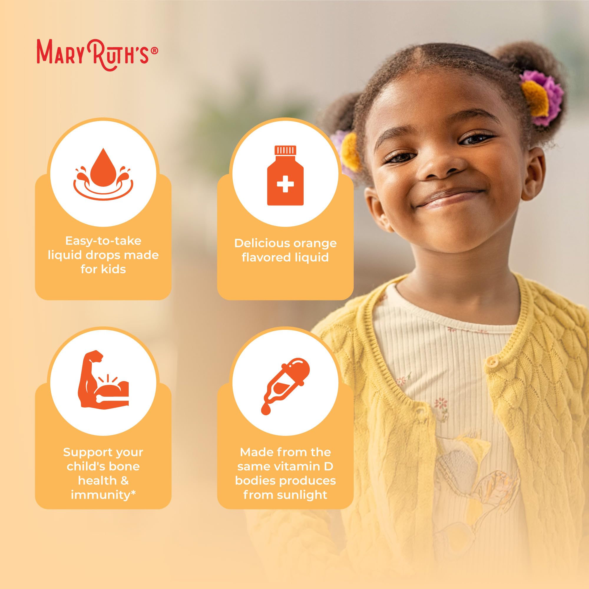 MARYRUTH'S USDA Organic Kids Vitamin D3 Liquid Drops, Orange, 0.5 oz