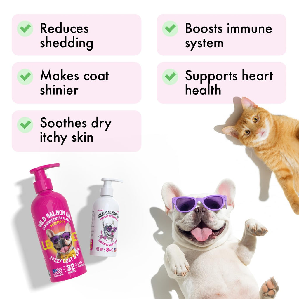 Wild Alaskan Salmon Oil for Dogs & Cats - Pure Fish Omega 3 6 9 Liquid EPA DHA Fatty Acids - Skin & Coat Supplement - Supports Joint Function, Brain, Eye, Immune & Heart Health - Made in USA 32 oz