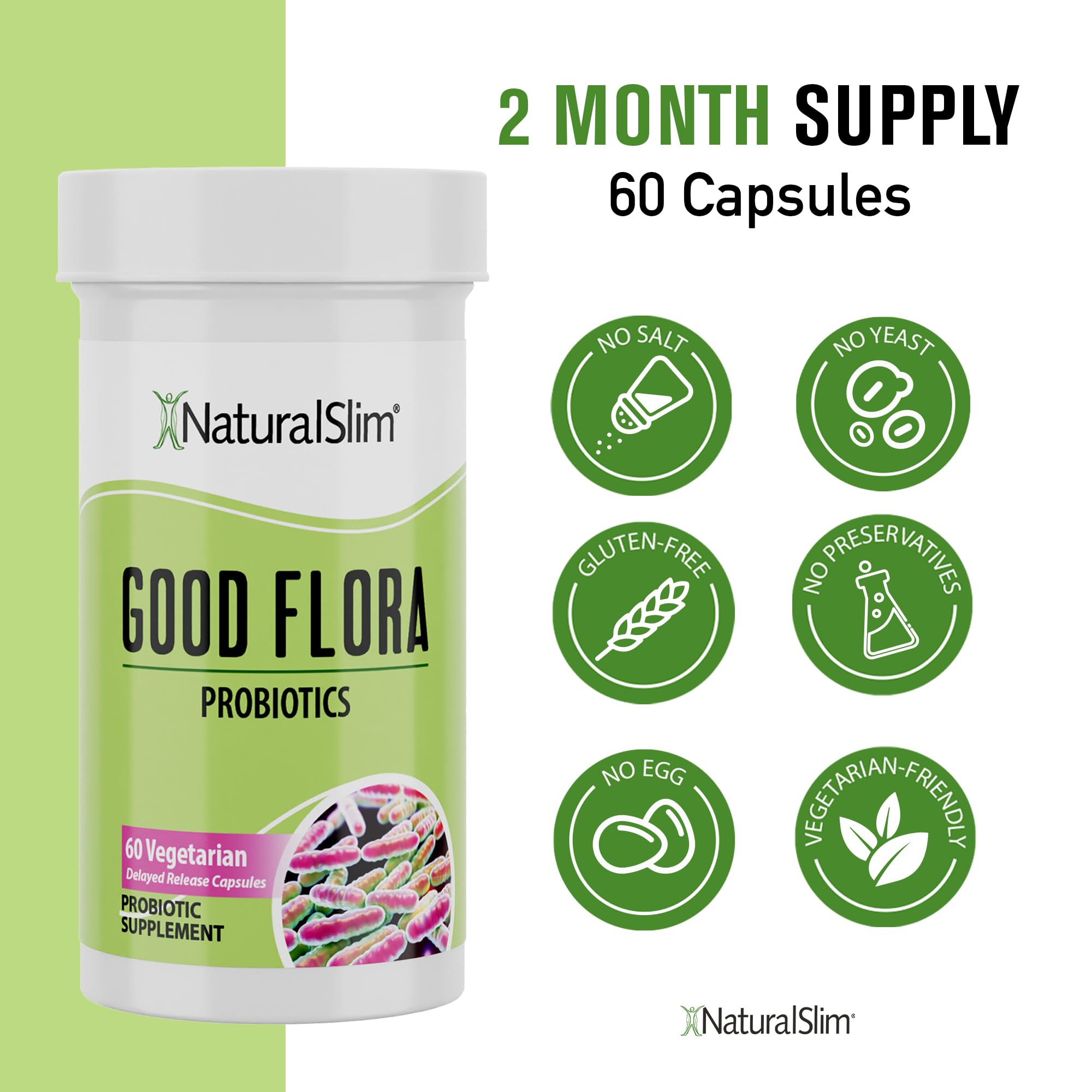 NaturalSlim Probiotic Gentle Formula | Gut Health, Digestion, Immune Support & De-Bloating | 7 Probiotic Strains | 60 Vegetarian Capsules