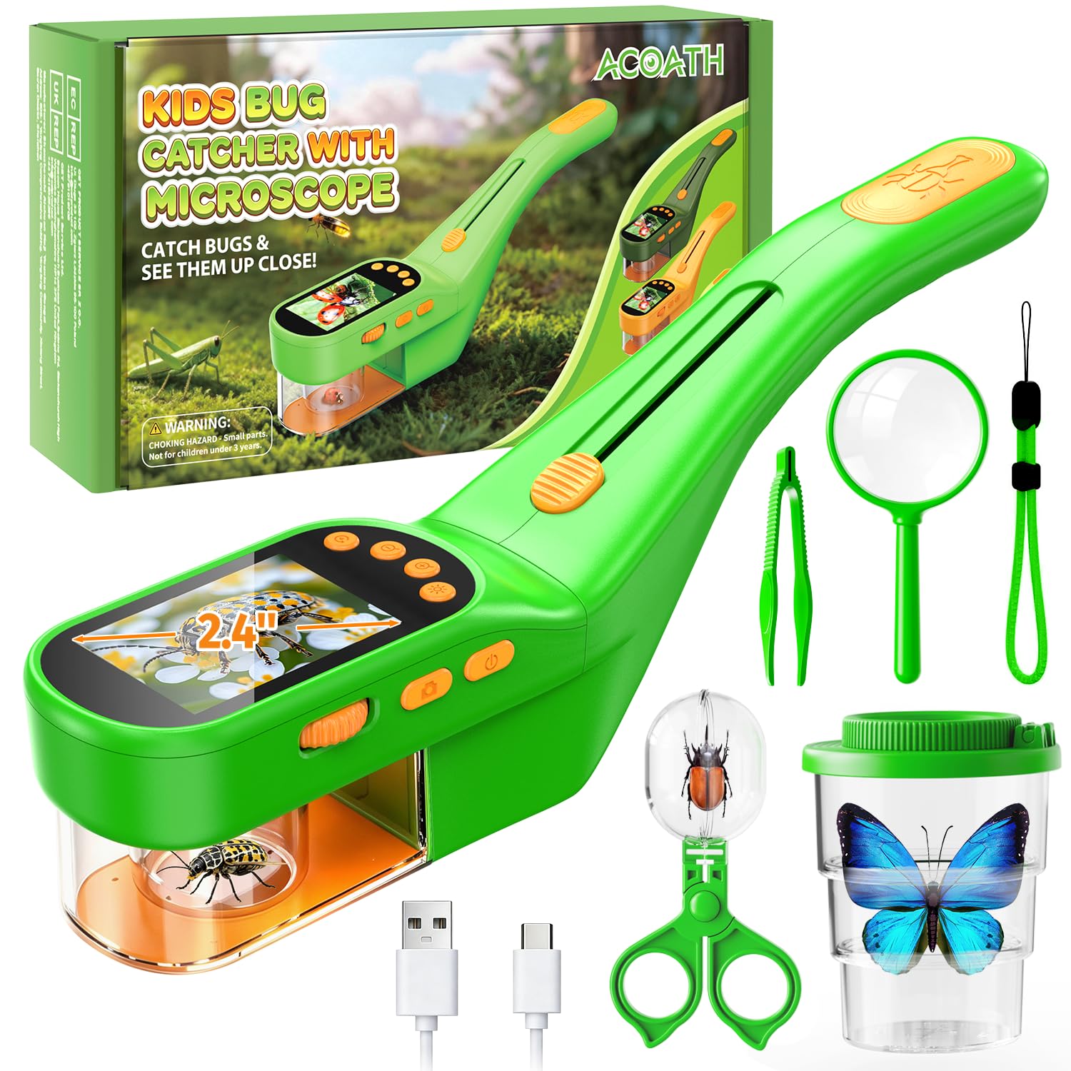Acoath Bug Catcher, 2.4" IPS Screen Bug Catching Kit, Microscope for Kids