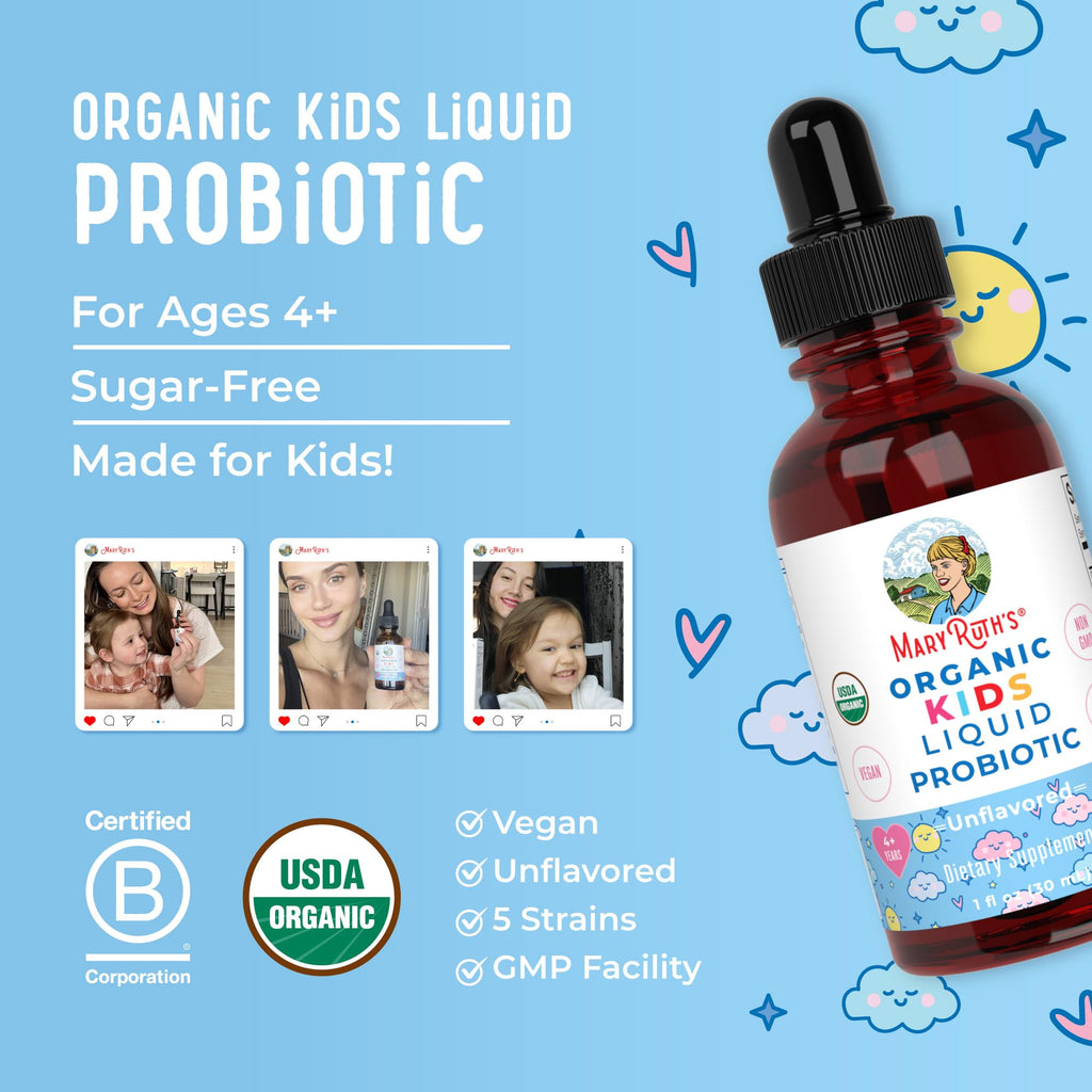 MARYRUTH'S USDA Organic Kids Liquid Probiotic, Unflavored, 1 oz