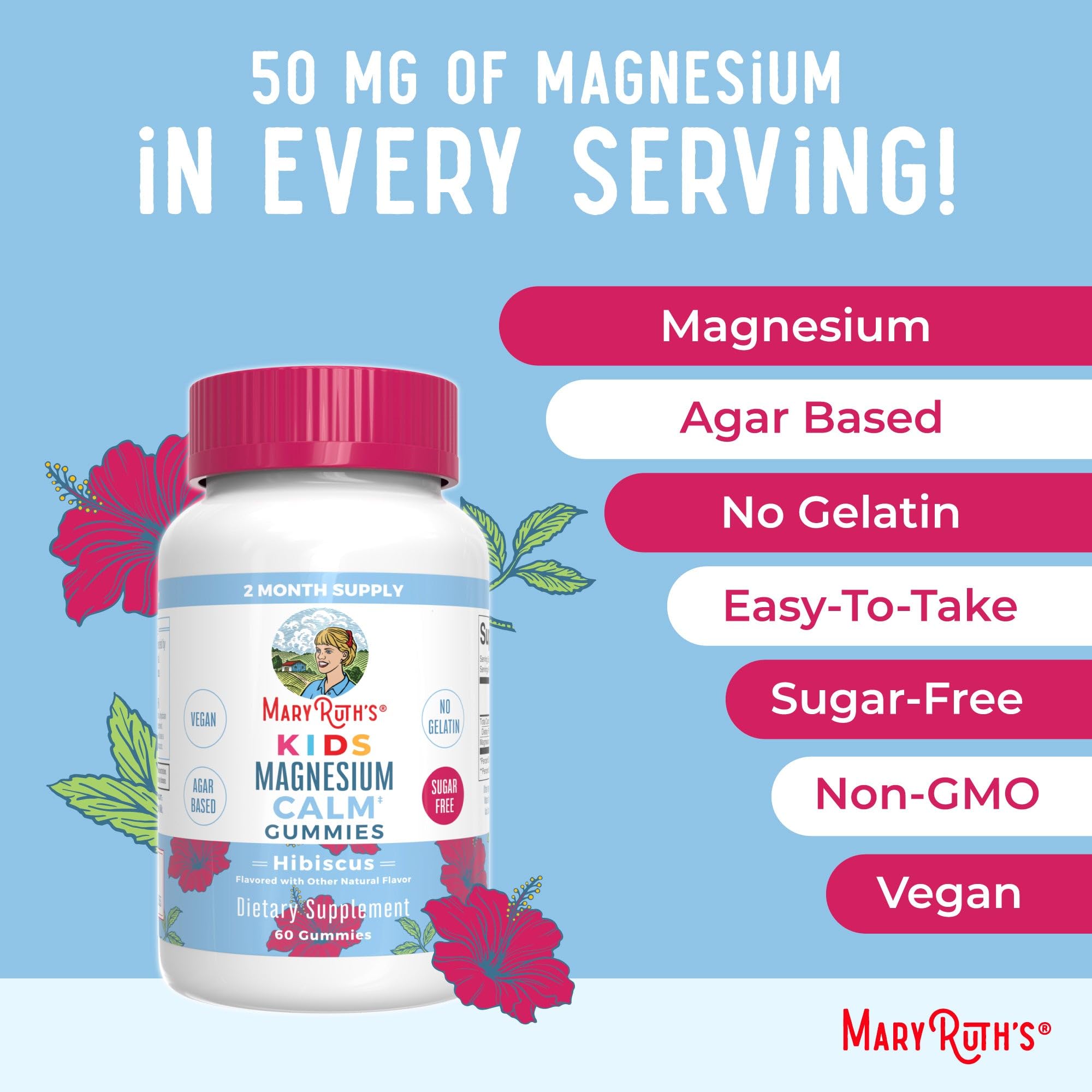 MARYRUTH'S Organics Multivitamin (Strawberry) and Magnesium Calm Gummies (Hibiscus) for Kids | Clean Label Project Verified® | Vitamins for Overall Wellness and Sleep| Vegan, Non-GMO, Gluten Free