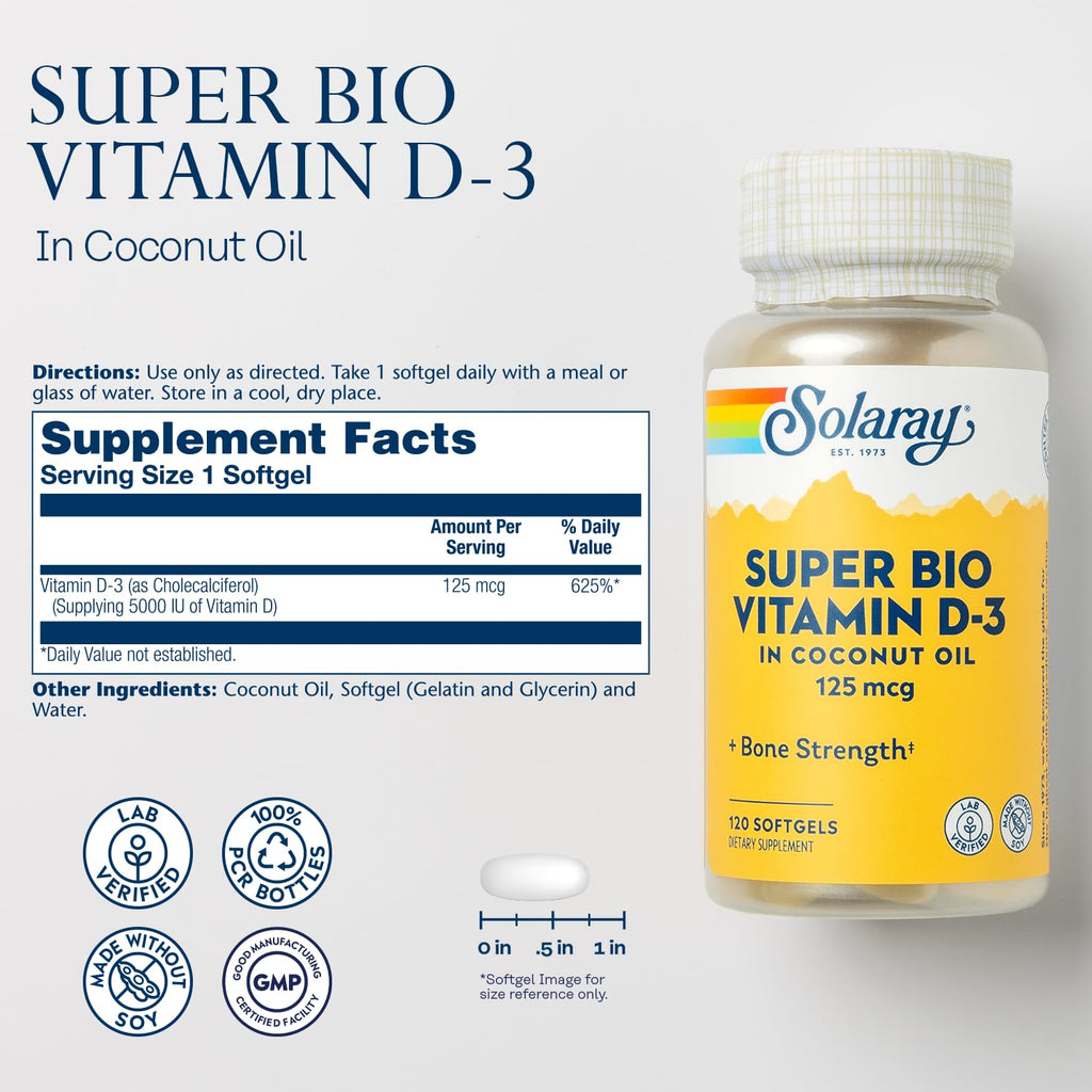 SOLARAY Super Bio Vitamin D3 5000 IU, 120 Softgels