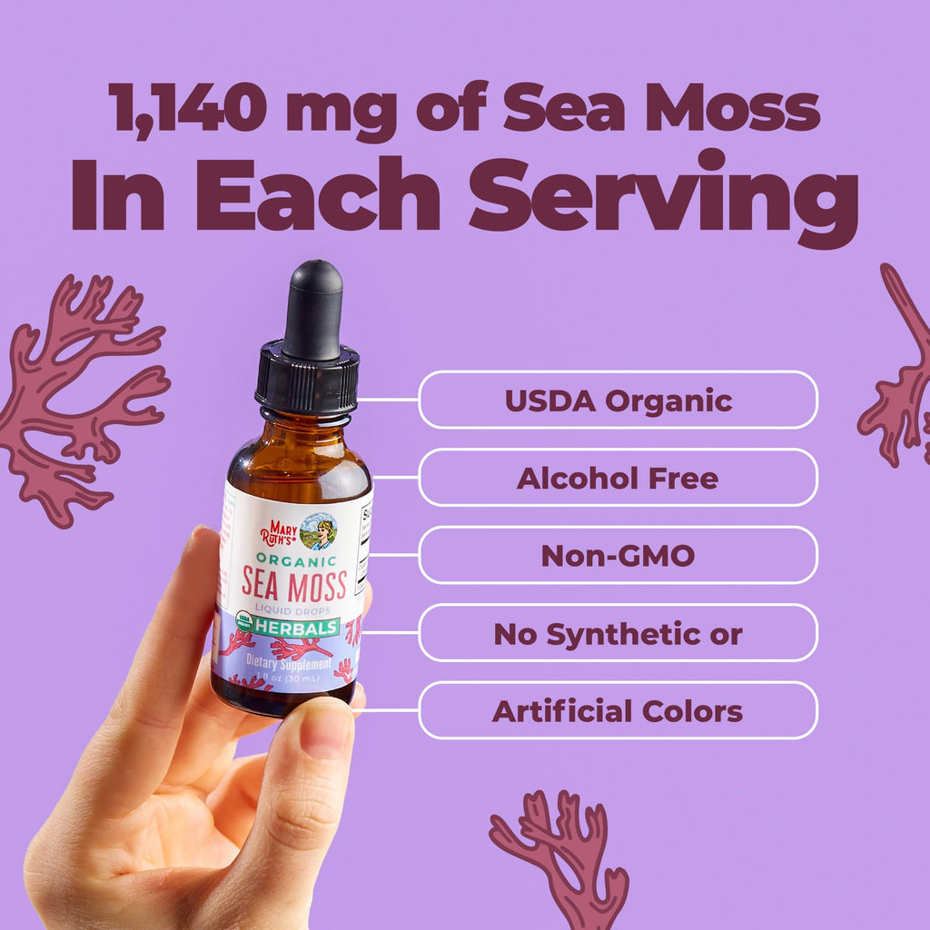 MARYRUTH'S USDA Organic Irish Sea Moss Liquid Drops, Unflavored, 1 oz