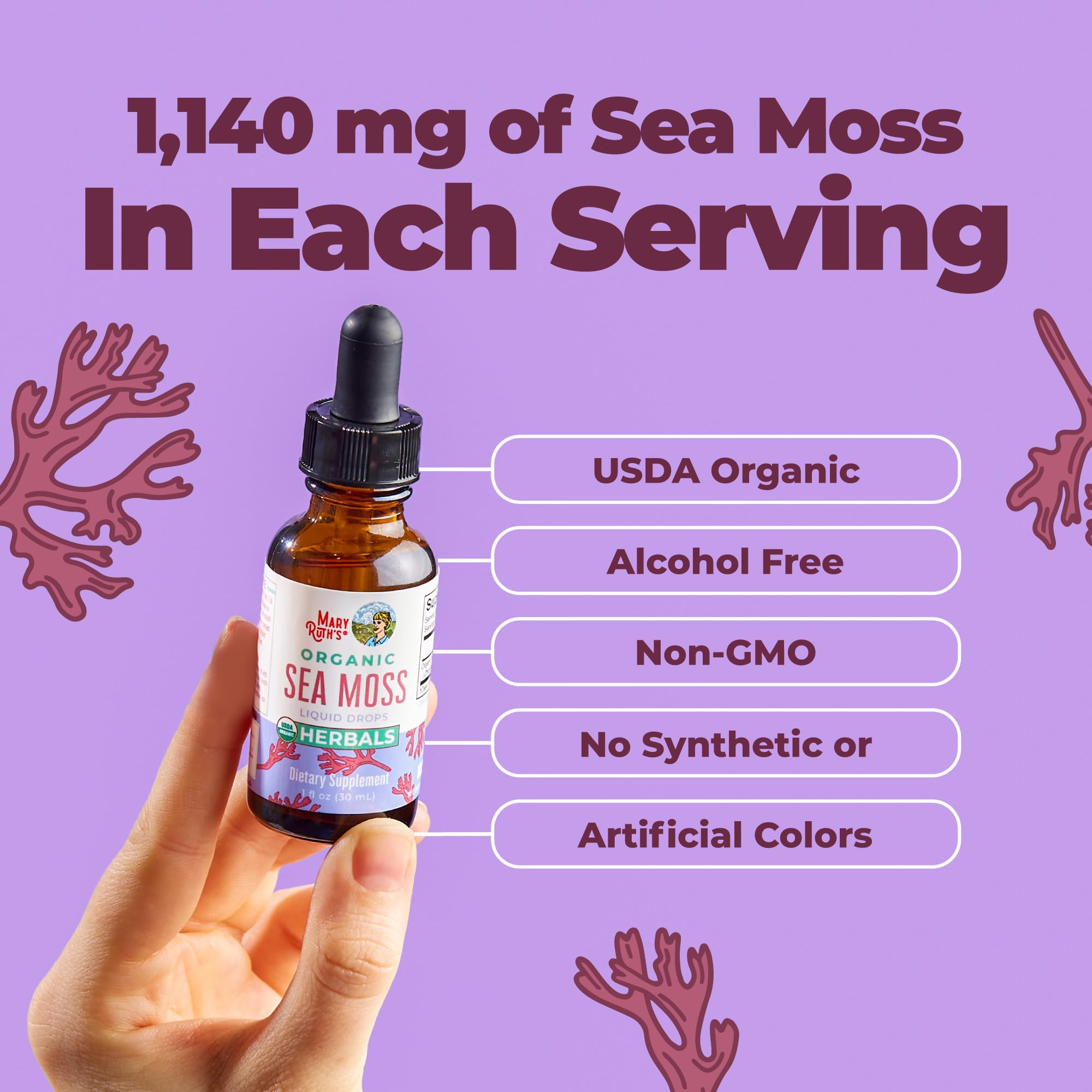 MARYRUTH'S USDA Organic Irish Sea Moss Liquid Drops, Unflavored, 1 oz