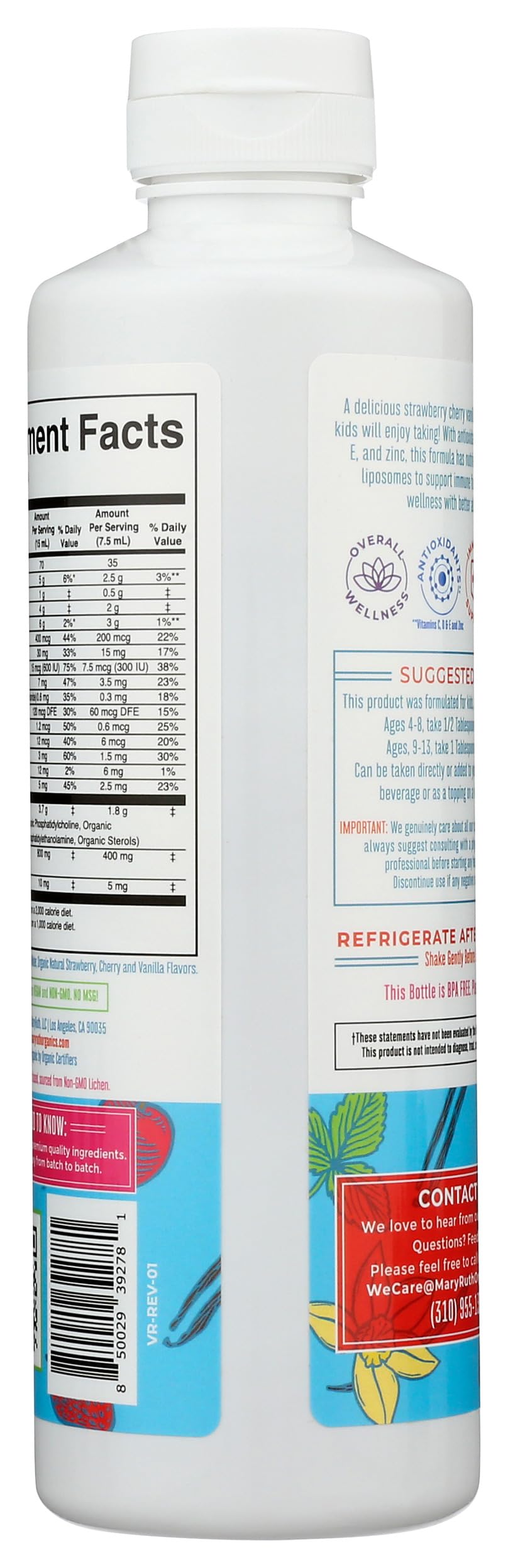 MARYRUTH'S Organic Kids Multivitamin Liposomal, 15.22 oz, Immune Support
